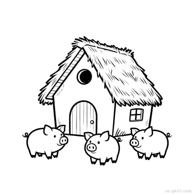 三只小猪草屋 简笔画 素描 涂鸦 - 免费可打印 房子简笔画 下载PDF – 免费可打印简笔画涂色画