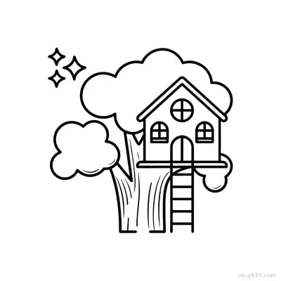 树屋 简笔画 素描 涂鸦 - 免费可打印 房子简笔画 下载PDF – 免费可打印简笔画涂色画