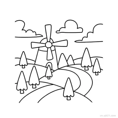 风车房屋 2简笔画 素描 涂鸦 - 免费可打印 房子简笔画 下载PDF – 免费可打印简笔画涂色画