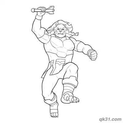 空中举矛的无敌少侠狂战兽简笔画涂色页 – 免费可打印简笔画涂色画