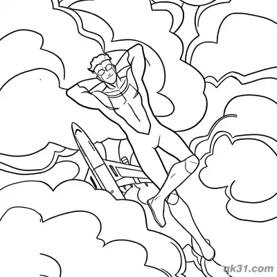 无敌少校马克·格雷森云端放松简笔画涂色页 – 免费可打印简笔画涂色画