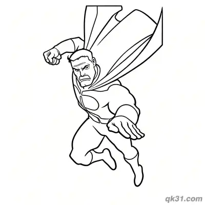 全能人飞行战斗姿态无敌少侠简笔画涂色页 – 免费可打印简笔画涂色画