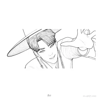 真宇戴斗笠伸手互动涂色页 – 免费可打印简笔画涂色画