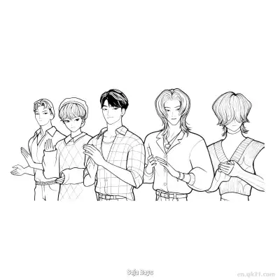 萨贾男孩们 4简笔画 素描 涂鸦 - 免费可打印 K-POP:猎魔女团简笔画 下载PDF – 免费可打印简笔画涂色画