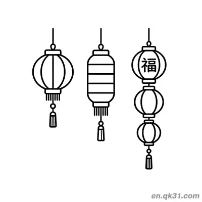 三只福字灯笼涂色页 – 免费可打印简笔画涂色画