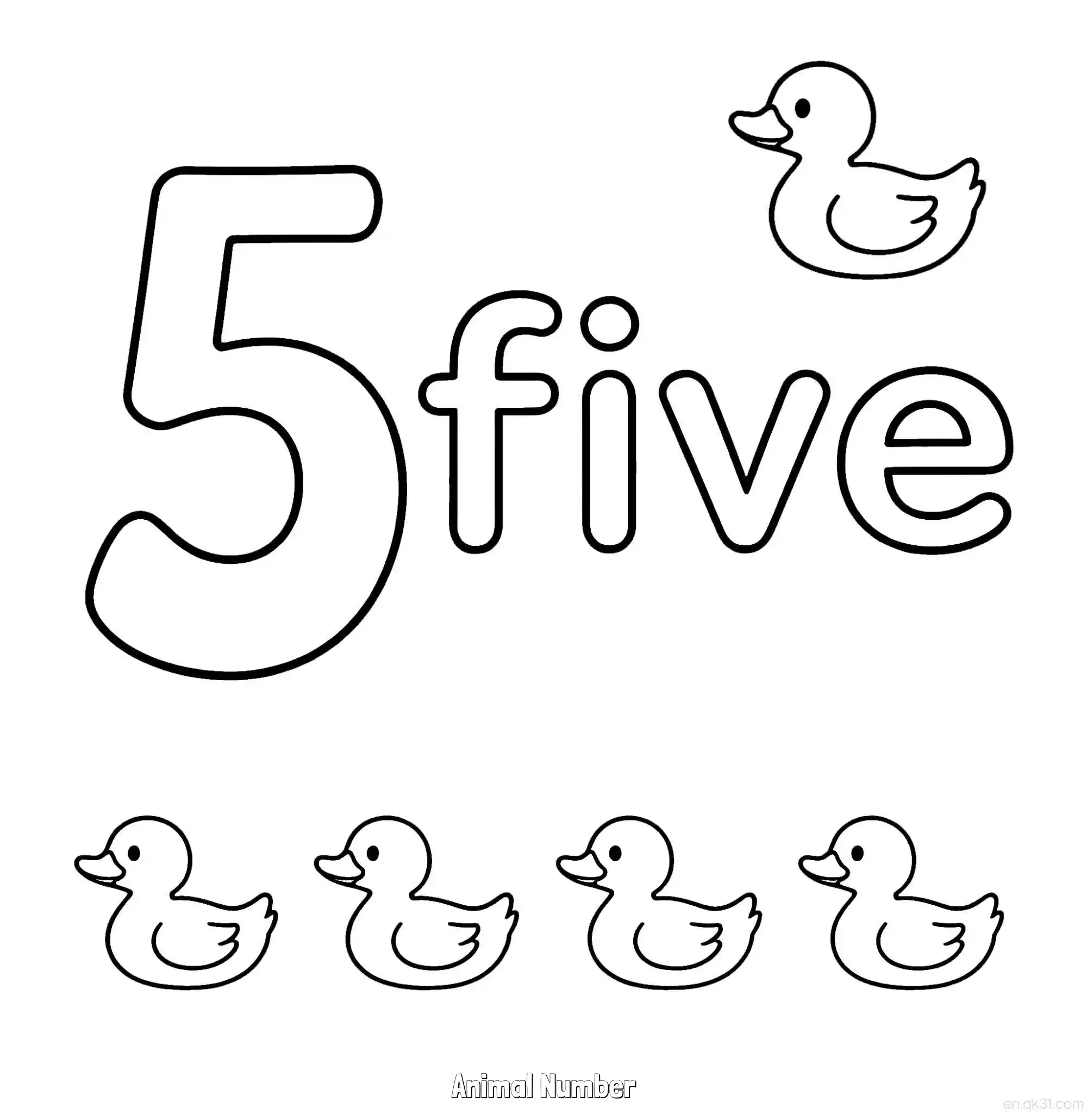 免费 动物数字5 简笔画 素描 涂鸦 - 免费可打印数字涂色画 下载PDF 简笔画涂色页
