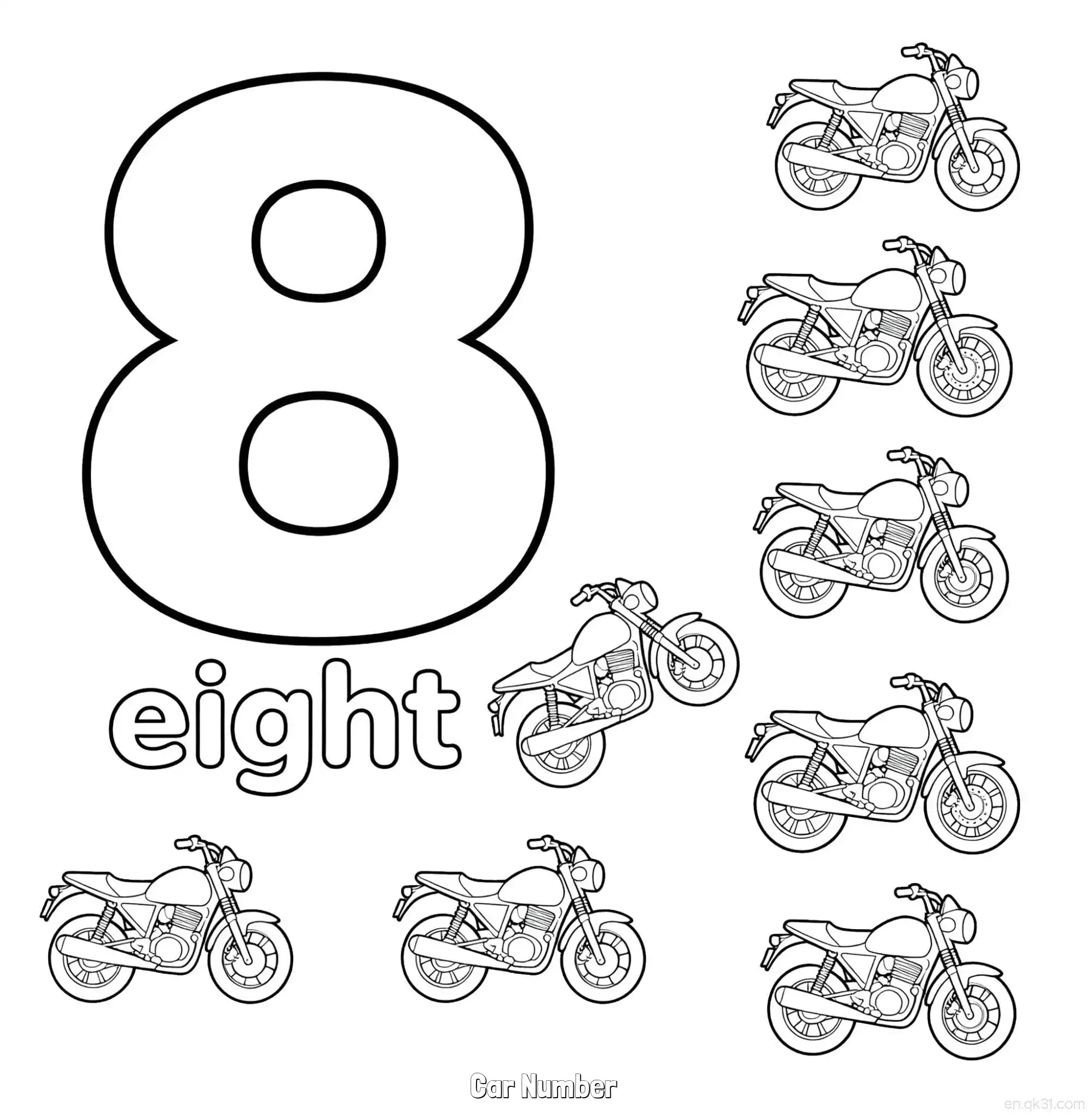 免费 汽车数字8 简笔画 素描 涂鸦 - 免费可打印数字涂色画 下载PDF 简笔画涂色页