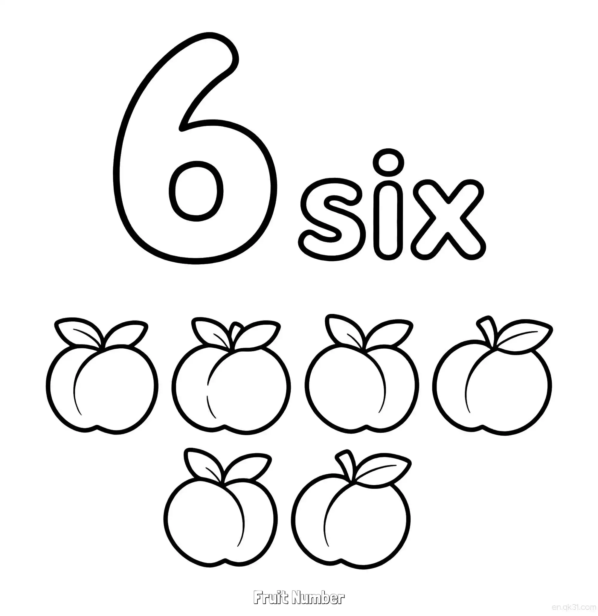 免费 水果数字6 简笔画 素描 涂鸦 - 免费可打印数字涂色画 下载PDF 简笔画涂色页