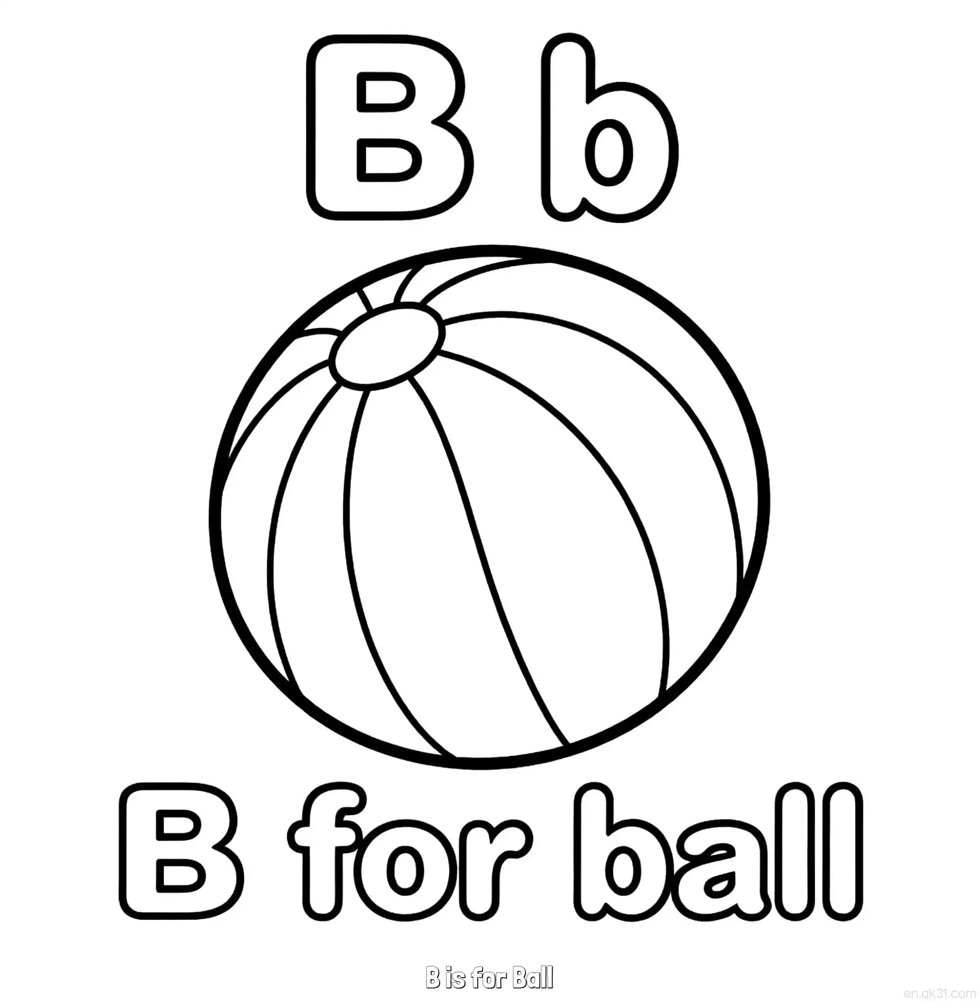 免费 B代表球 简笔画 素描 涂鸦 - 免费可打印认识英文字母 下载PDF 简笔画涂色页