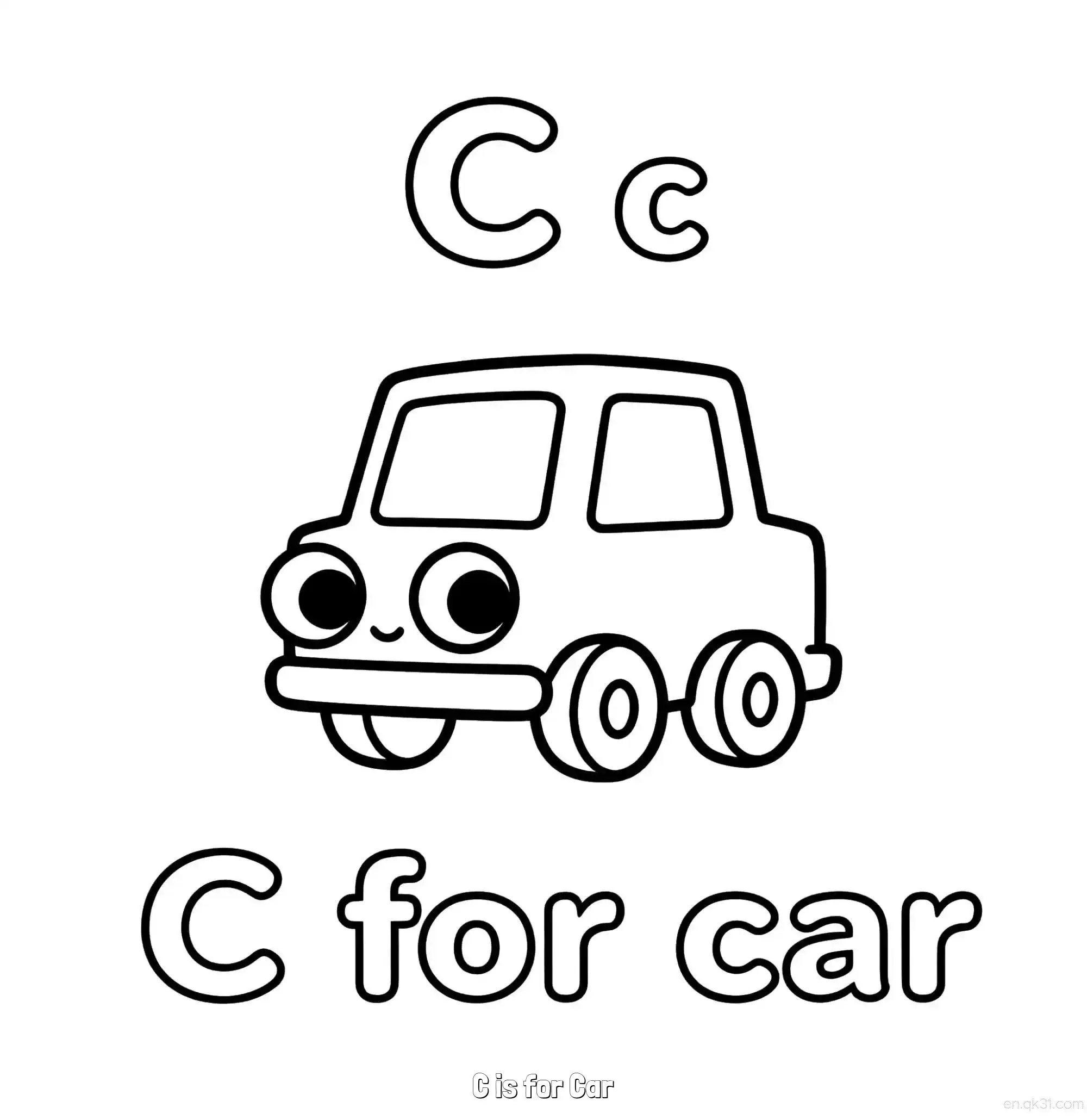免费 C代表汽车 简笔画 素描 涂鸦 - 免费可打印认识英文字母 下载PDF 简笔画涂色页