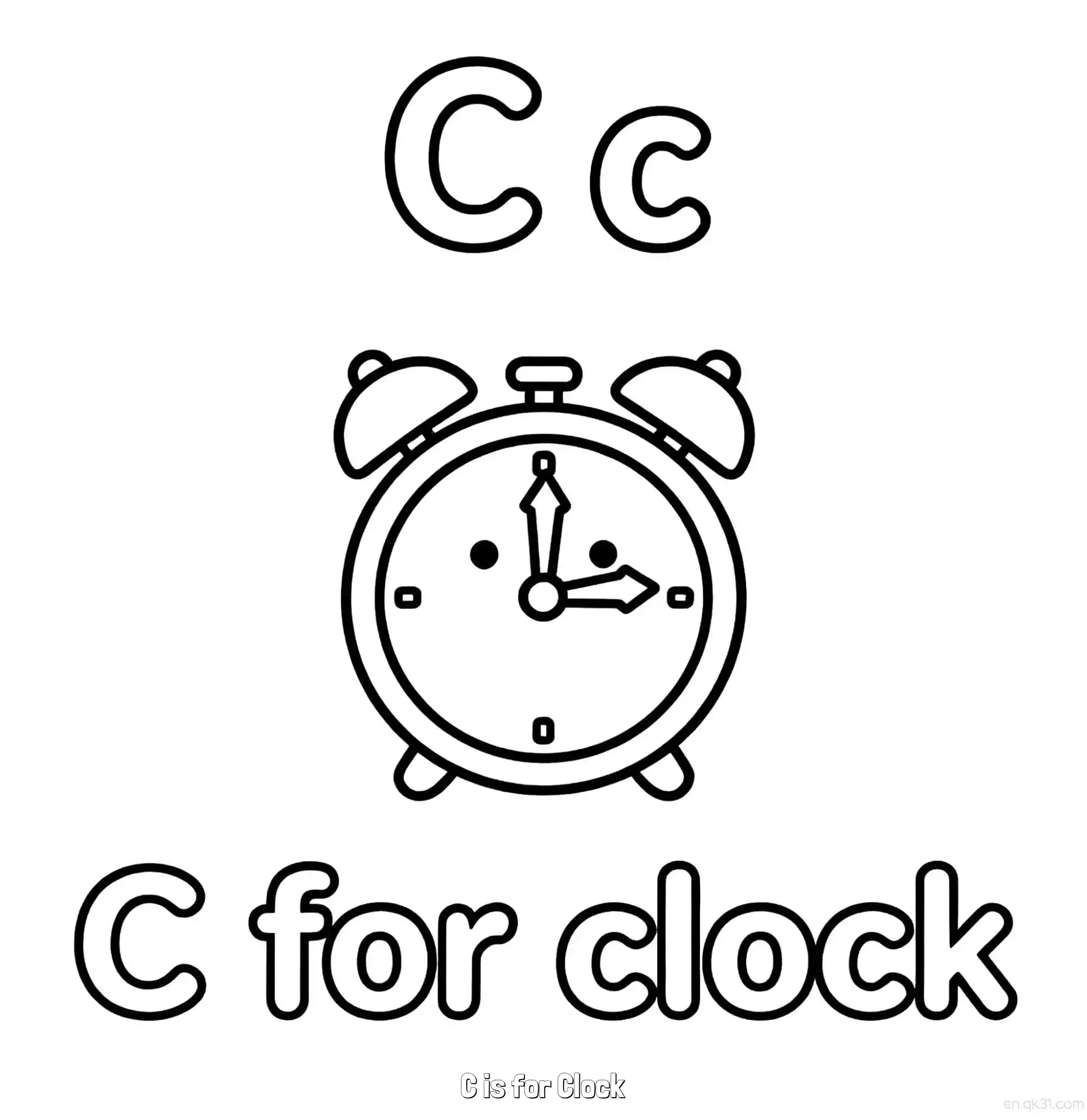 免费 C代表时钟 简笔画 素描 涂鸦 - 免费可打印认识英文字母 下载PDF 简笔画涂色页