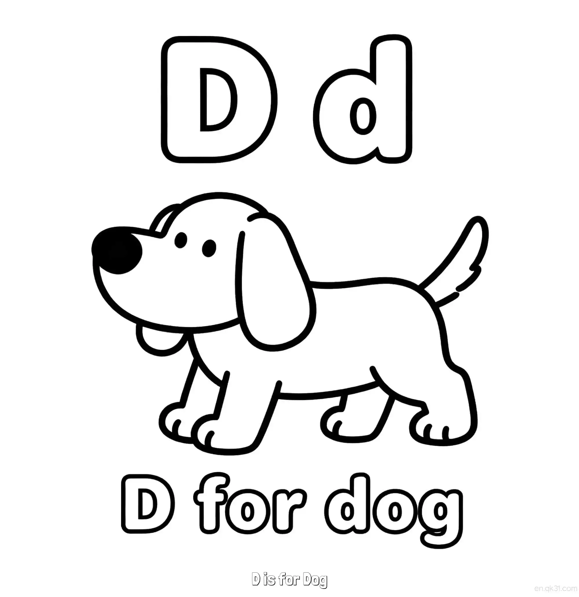 免费 D代表狗 简笔画 素描 涂鸦 - 免费可打印认识英文字母 下载PDF 简笔画涂色页