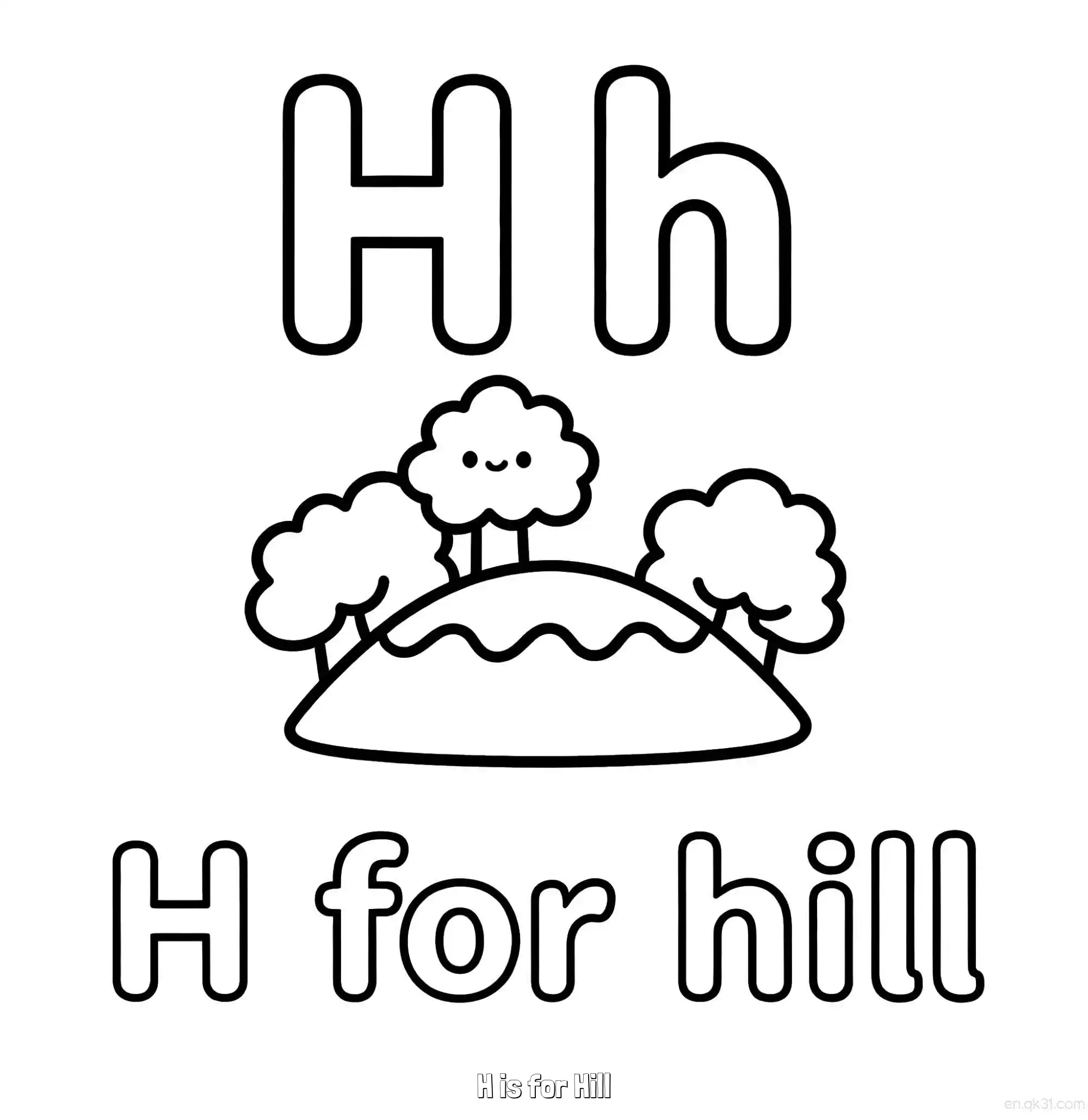 免费 H代表小山 简笔画 素描 涂鸦 - 免费可打印认识英文字母 下载PDF 简笔画涂色页