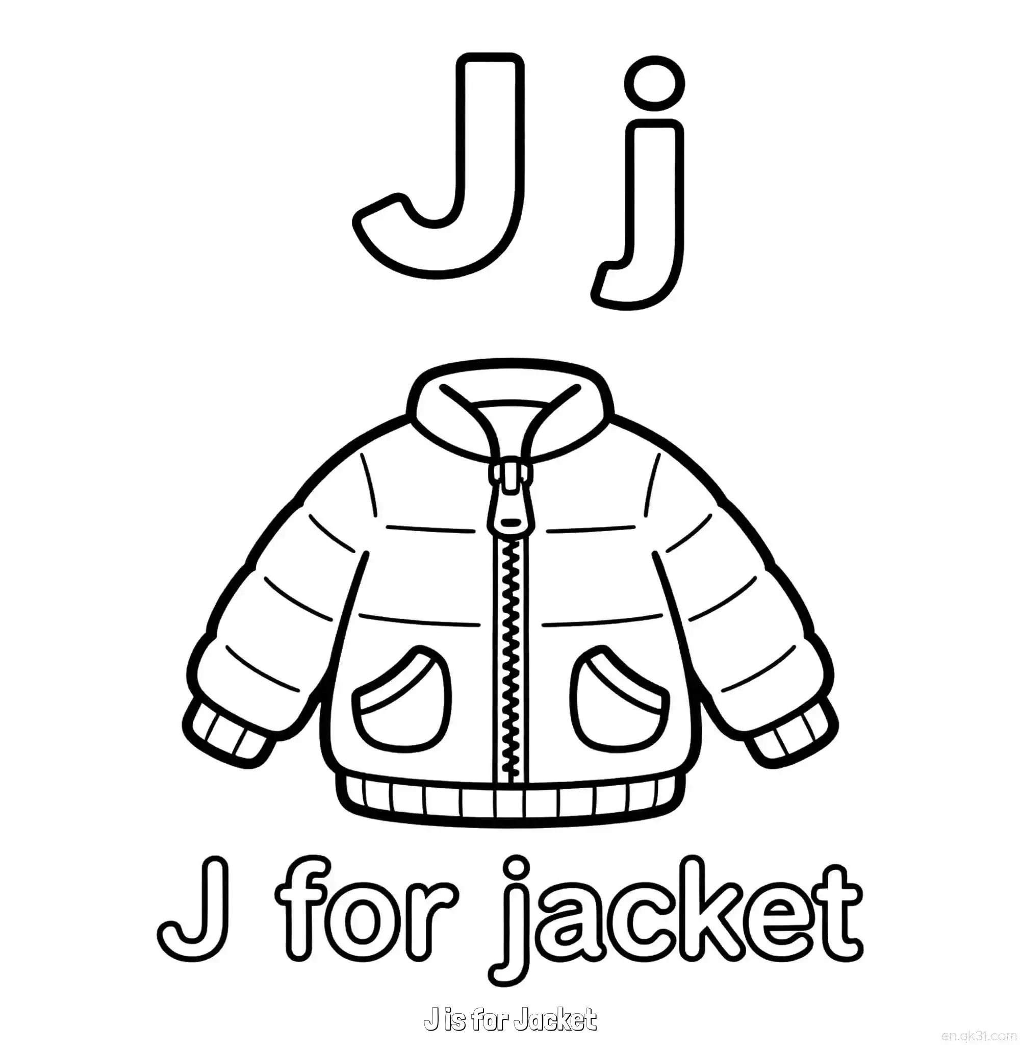 免费 J代表夹克 简笔画 素描 涂鸦 - 免费可打印认识英文字母 下载PDF 简笔画涂色页