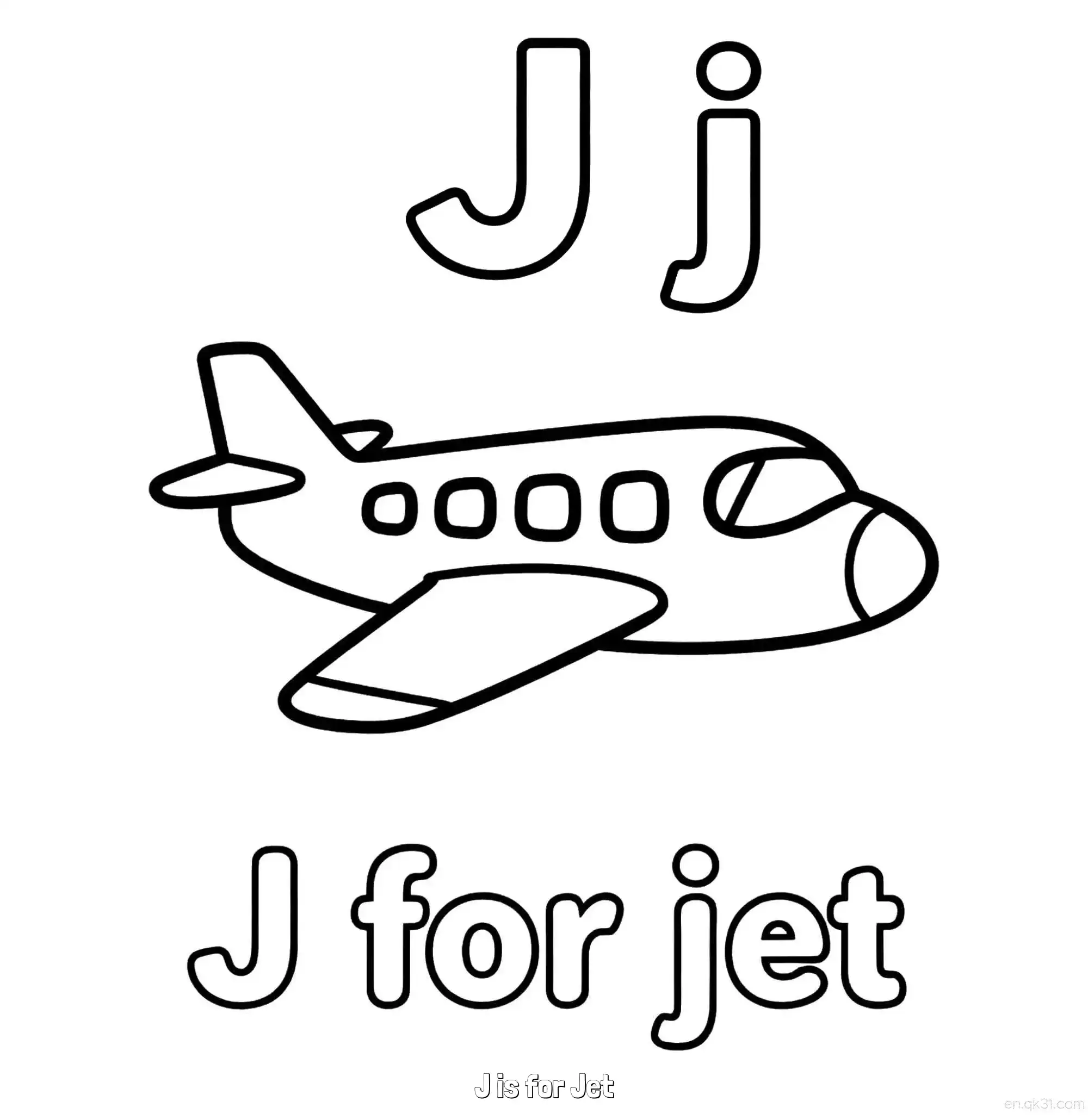 免费 J代表喷气机 简笔画 素描 涂鸦 - 免费可打印认识英文字母 下载PDF 简笔画涂色页