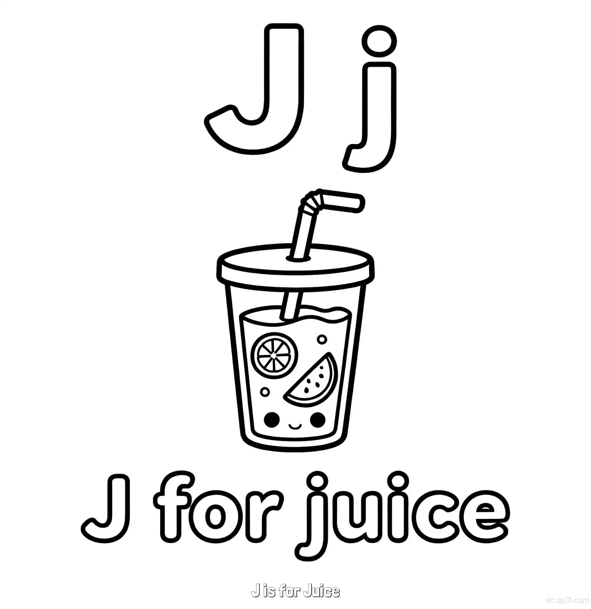 免费 J代表果汁 简笔画 素描 涂鸦 - 免费可打印认识英文字母 下载PDF 简笔画涂色页