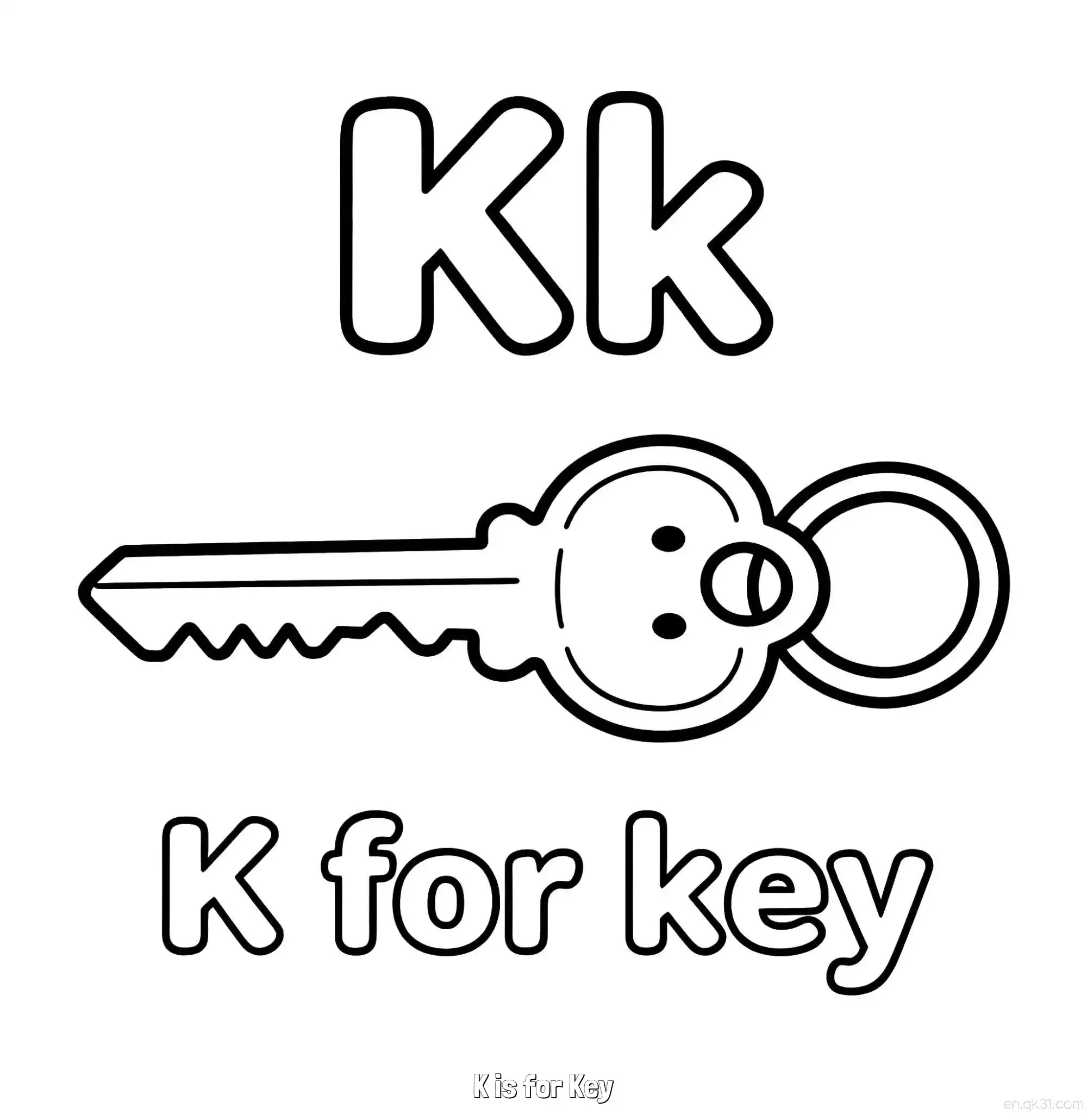 免费 K代表钥匙 简笔画 素描 涂鸦 - 免费可打印认识英文字母 下载PDF 简笔画涂色页