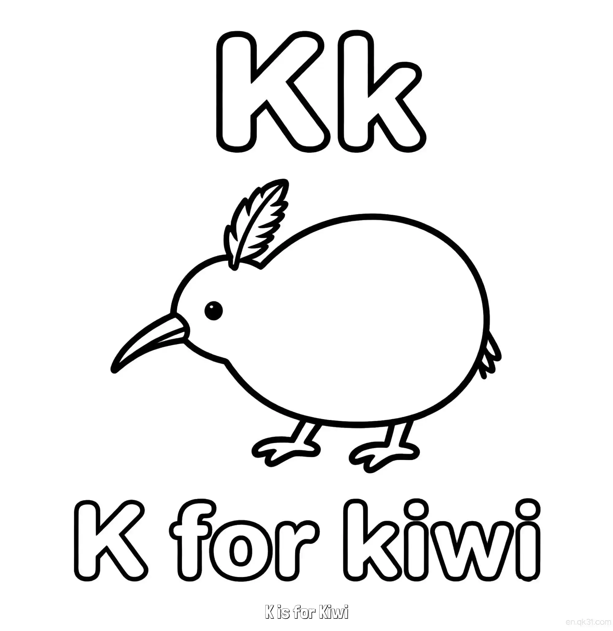 免费 K代表猕猴桃 简笔画 素描 涂鸦 - 免费可打印认识英文字母 下载PDF 简笔画涂色页