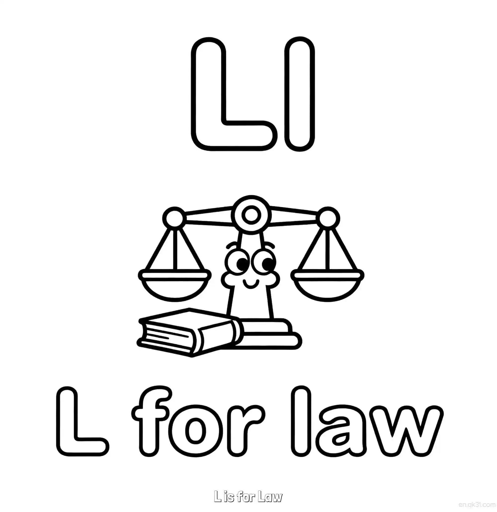 免费 L代表法律 简笔画 素描 涂鸦 - 免费可打印认识英文字母 下载PDF 简笔画涂色页