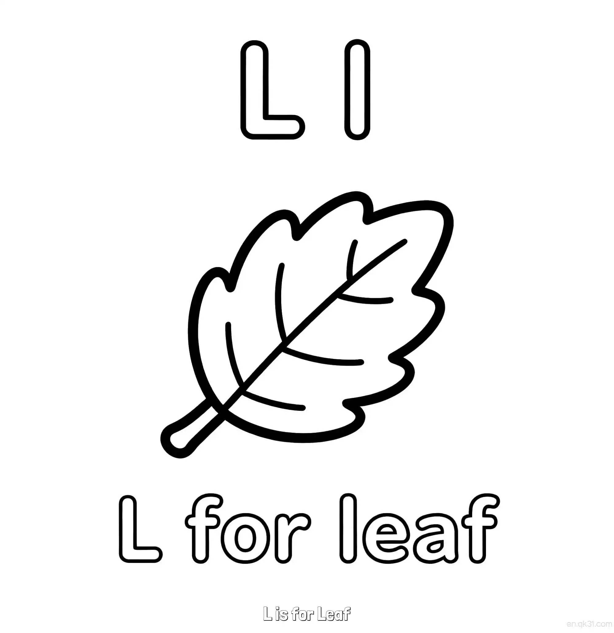 免费 L代表叶子 简笔画 素描 涂鸦 - 免费可打印认识英文字母 下载PDF 简笔画涂色页