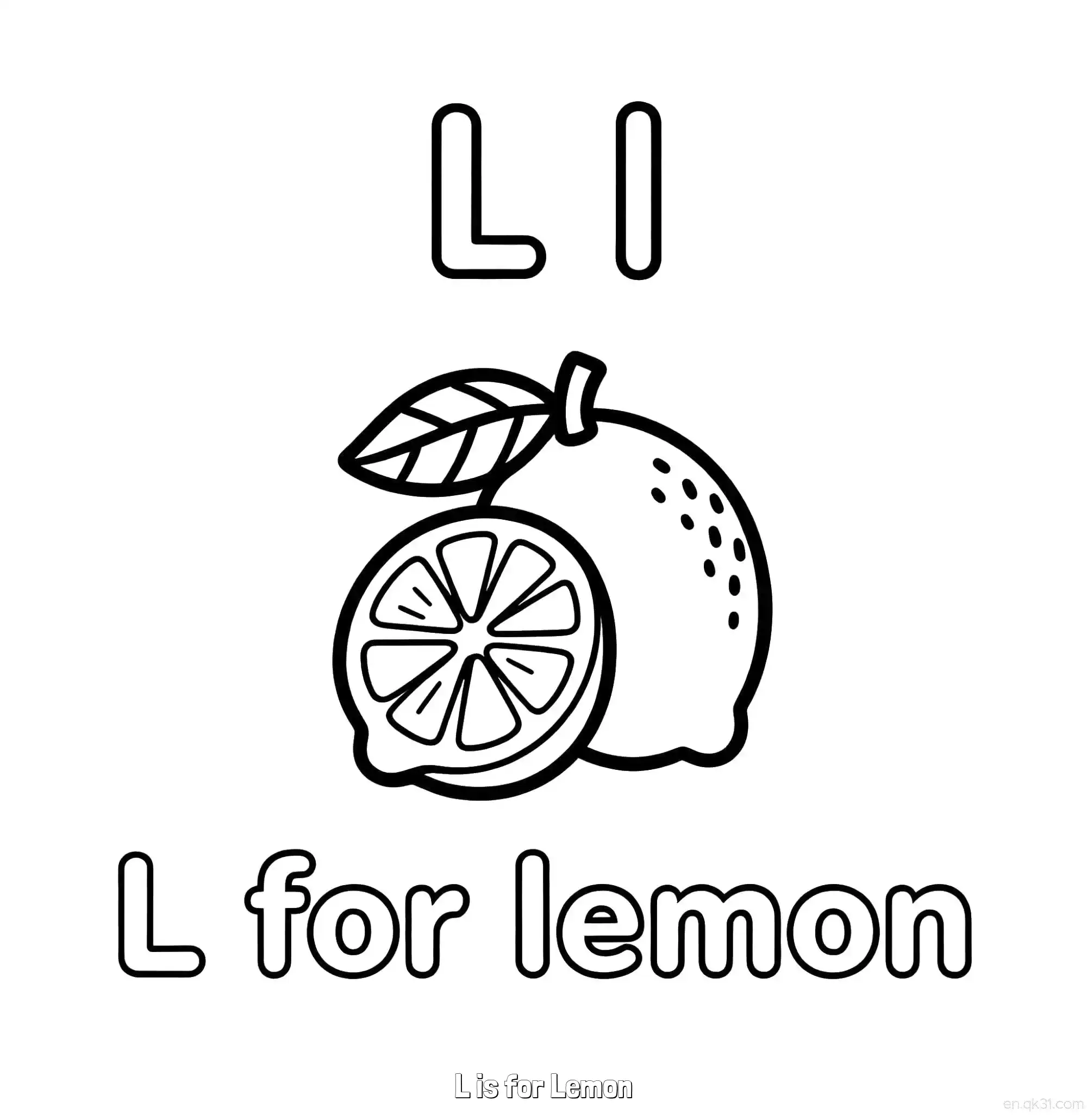免费 L代表柠檬 简笔画 素描 涂鸦 - 免费可打印认识英文字母 下载PDF 简笔画涂色页