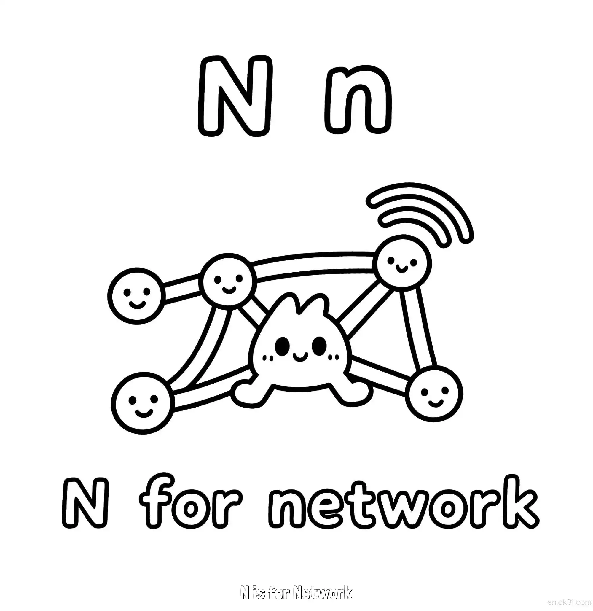 免费 N代表网络 简笔画 素描 涂鸦 - 免费可打印认识英文字母 下载PDF 简笔画涂色页