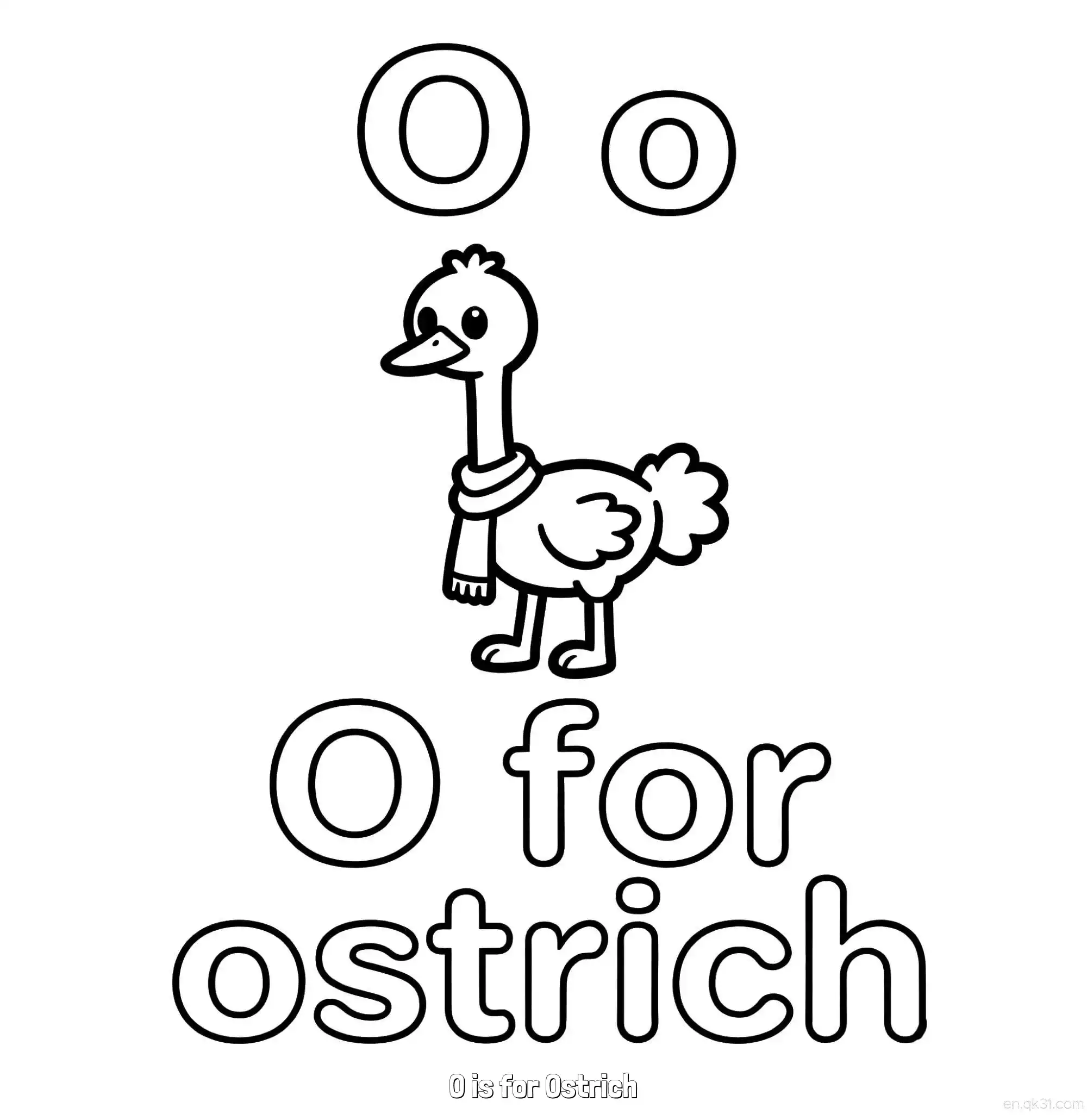 O代表鸵鸟 简笔画 素描 涂鸦 - 免费可打印认识英文字母 下载PDF | 飞鸭