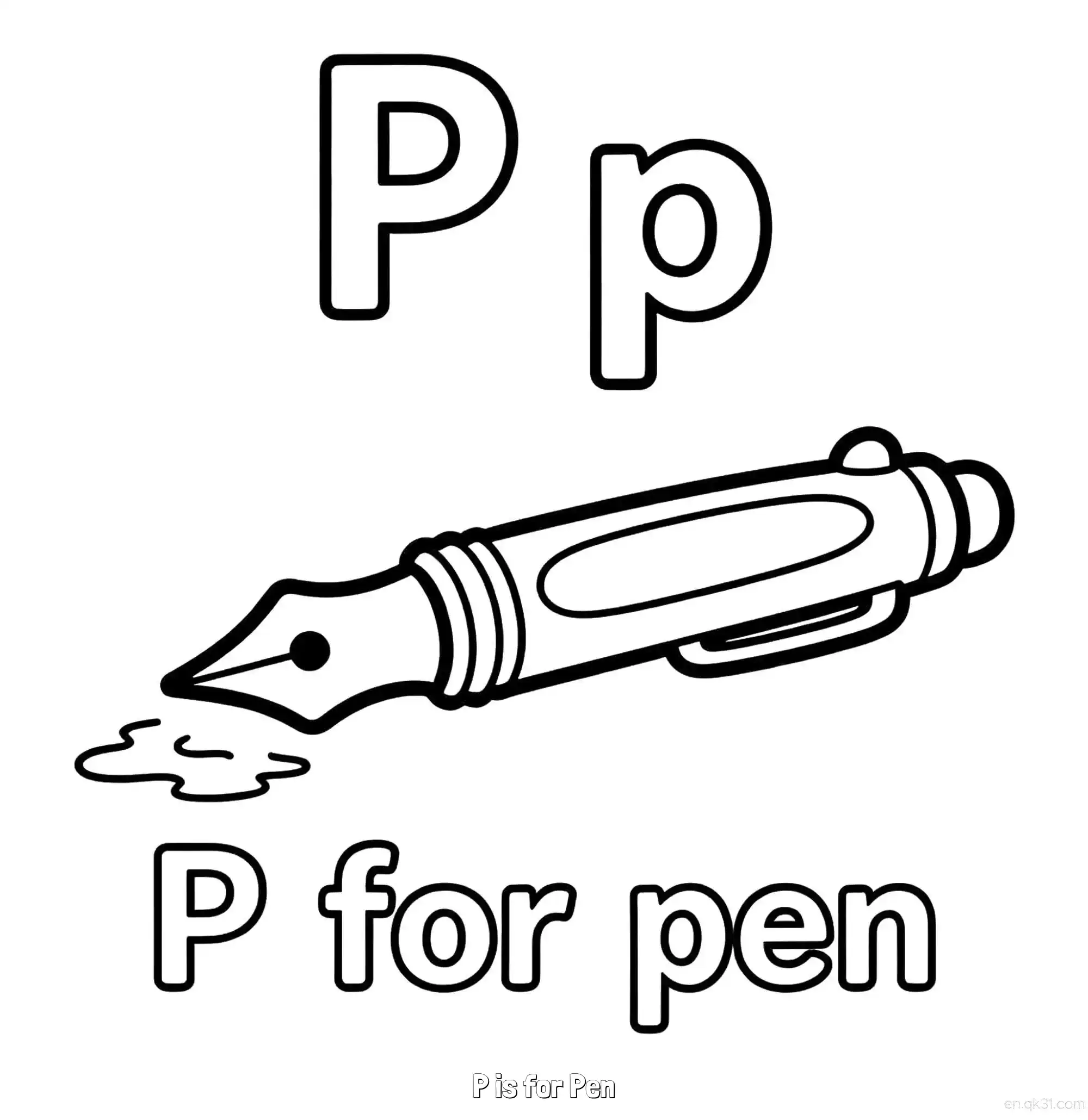 免费 P代表笔 简笔画 素描 涂鸦 - 免费可打印认识英文字母 下载PDF 简笔画涂色页