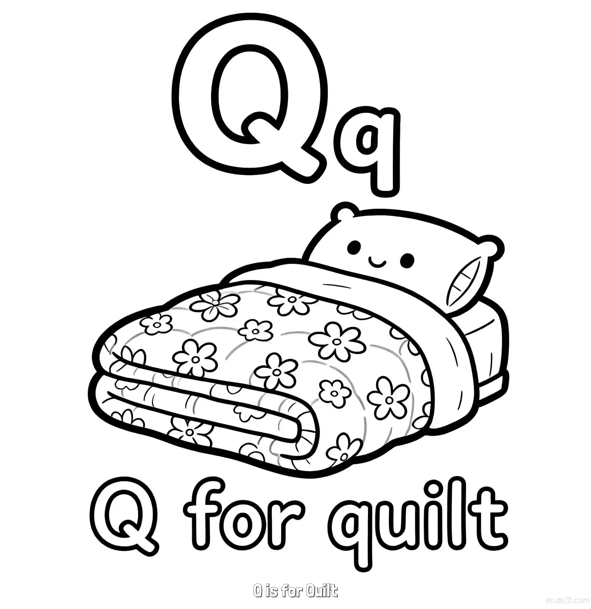 免费 Q代表被子 简笔画 素描 涂鸦 - 免费可打印认识英文字母 下载PDF 简笔画涂色页