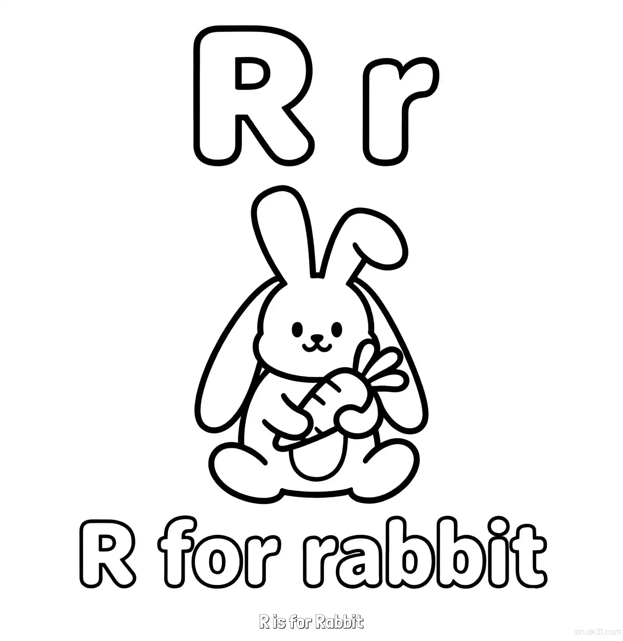 免费 R代表兔子 简笔画 素描 涂鸦 - 免费可打印认识英文字母 下载PDF 简笔画涂色页