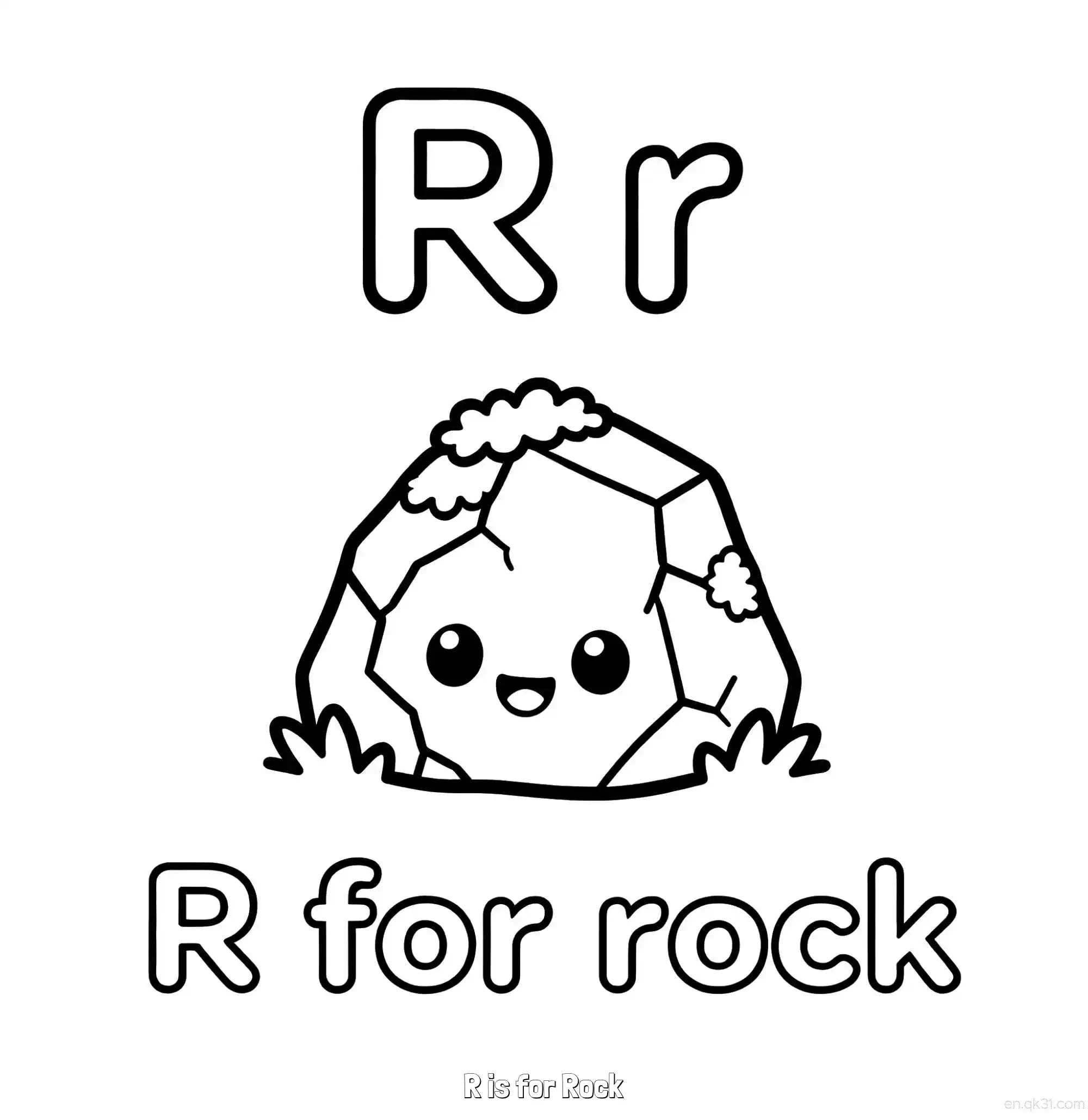 免费 R代表岩石 简笔画 素描 涂鸦 - 免费可打印认识英文字母 下载PDF 简笔画涂色页