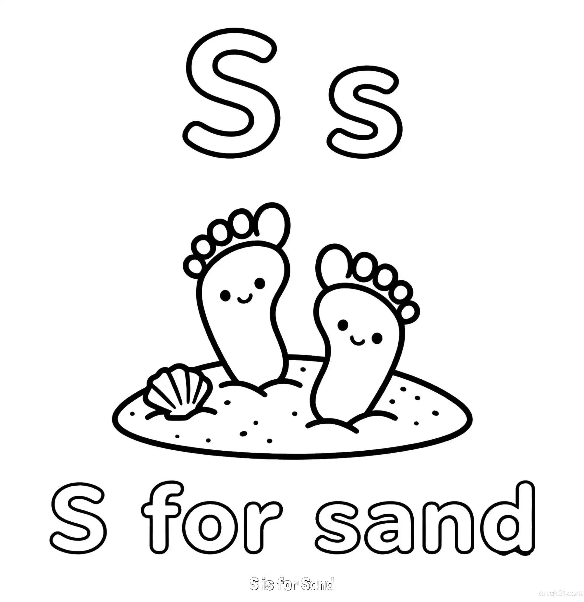 免费 S代表沙子 简笔画 素描 涂鸦 - 免费可打印认识英文字母 下载PDF 简笔画涂色页