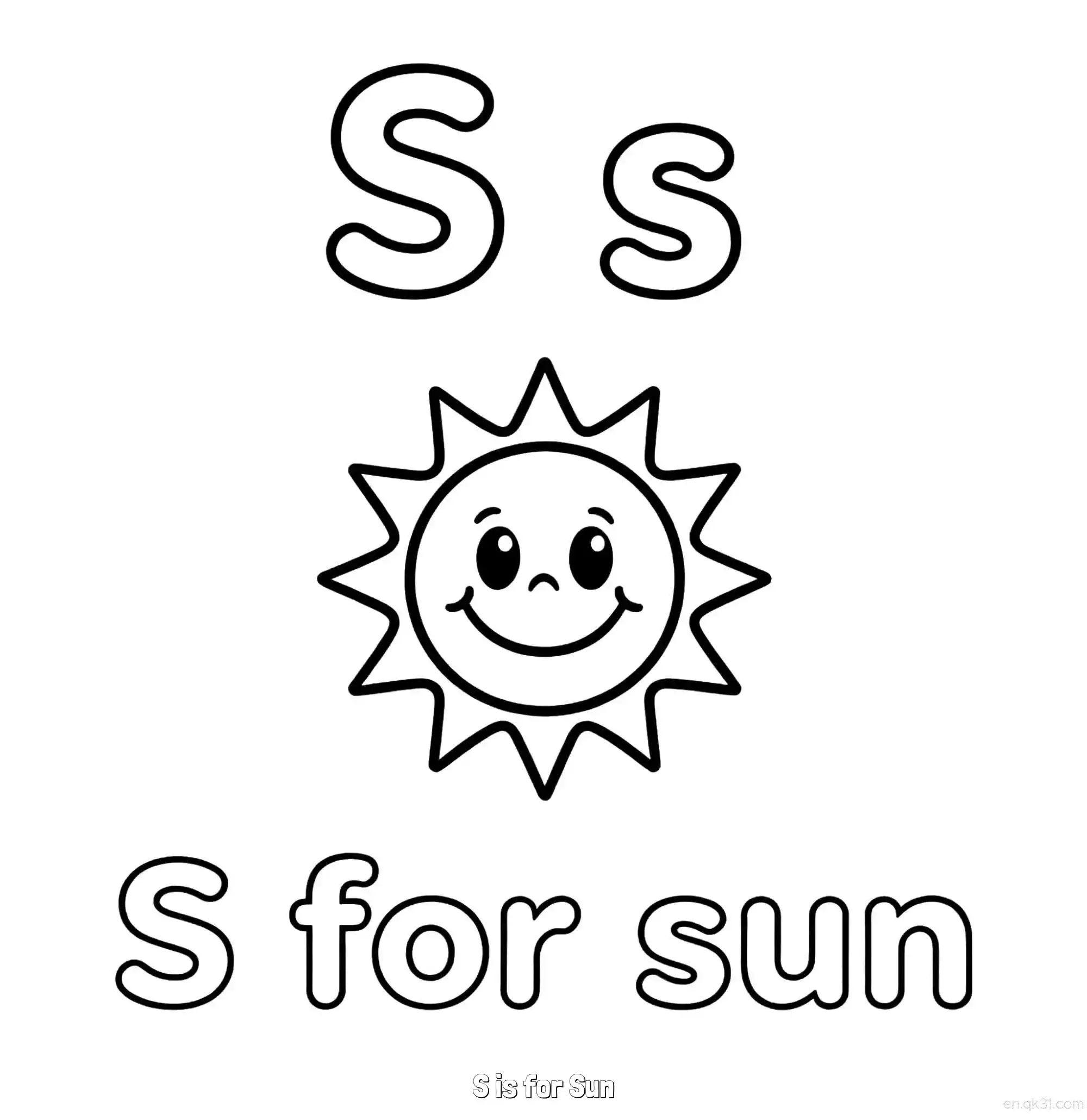 免费 S代表太阳 简笔画 素描 涂鸦 - 免费可打印认识英文字母 下载PDF 简笔画涂色页