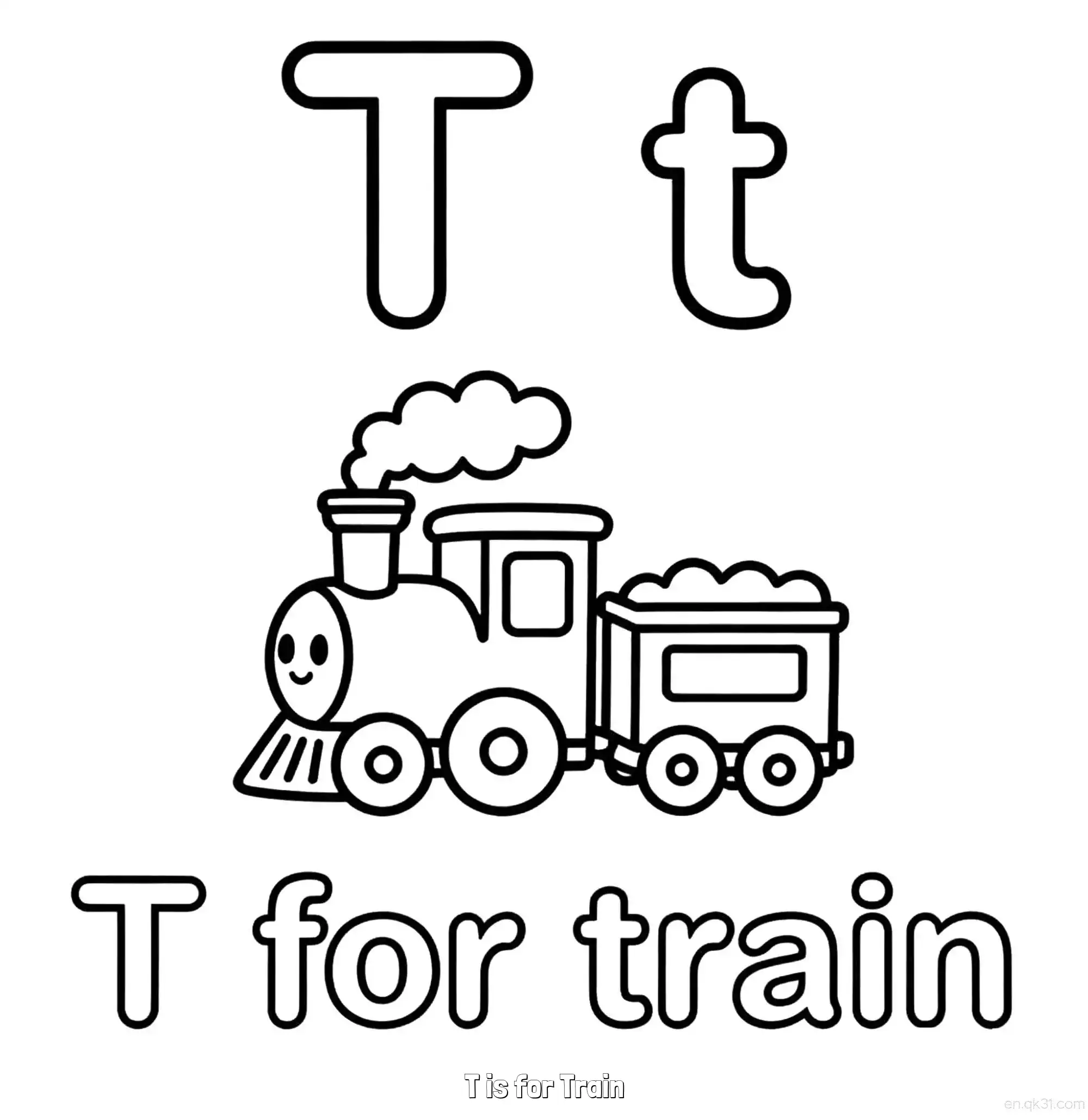 免费 T代表火车 简笔画 素描 涂鸦 - 免费可打印认识英文字母 下载PDF 简笔画涂色页