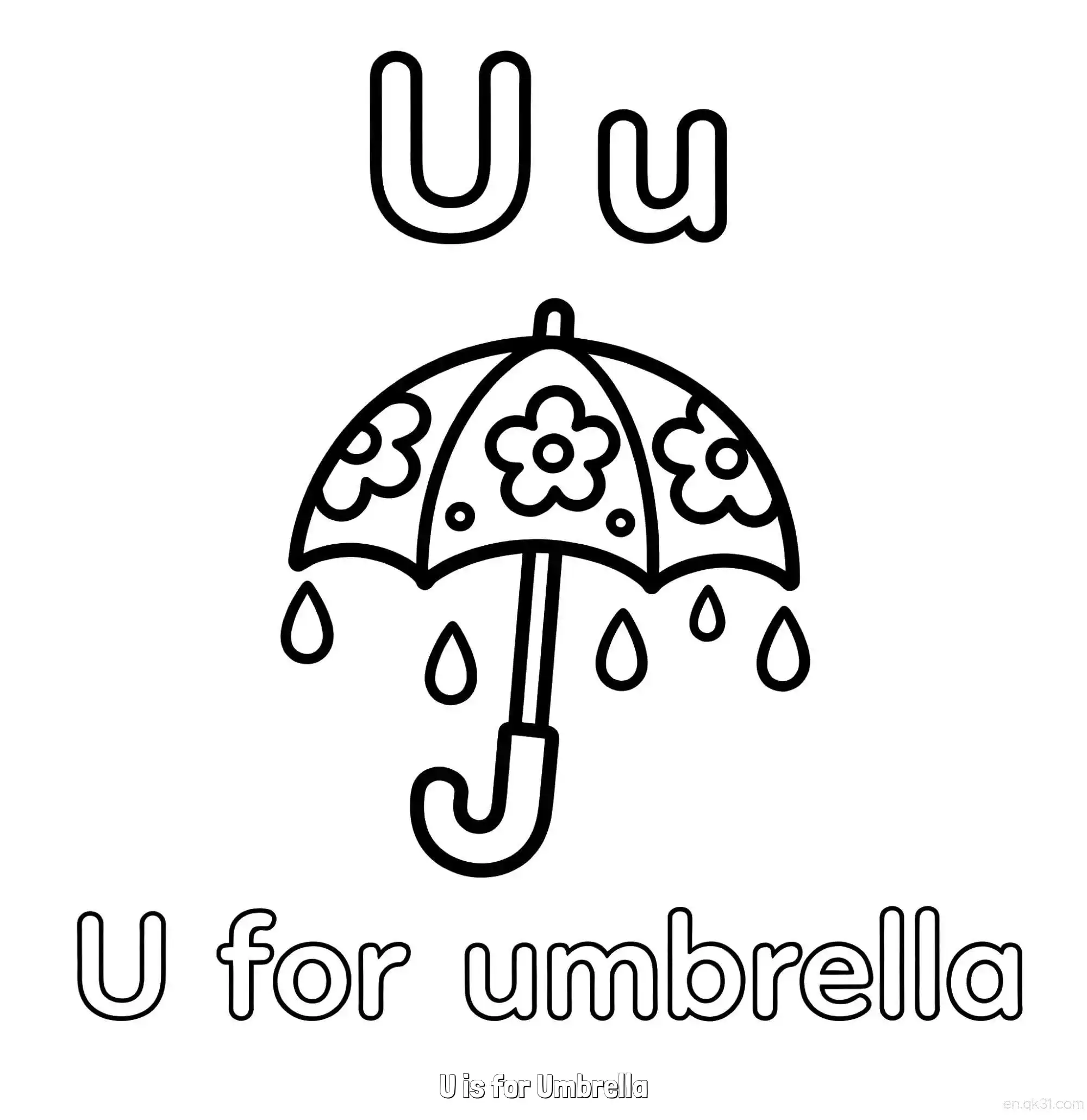 免费 U代表雨伞 简笔画 素描 涂鸦 - 免费可打印认识英文字母 下载PDF 简笔画涂色页