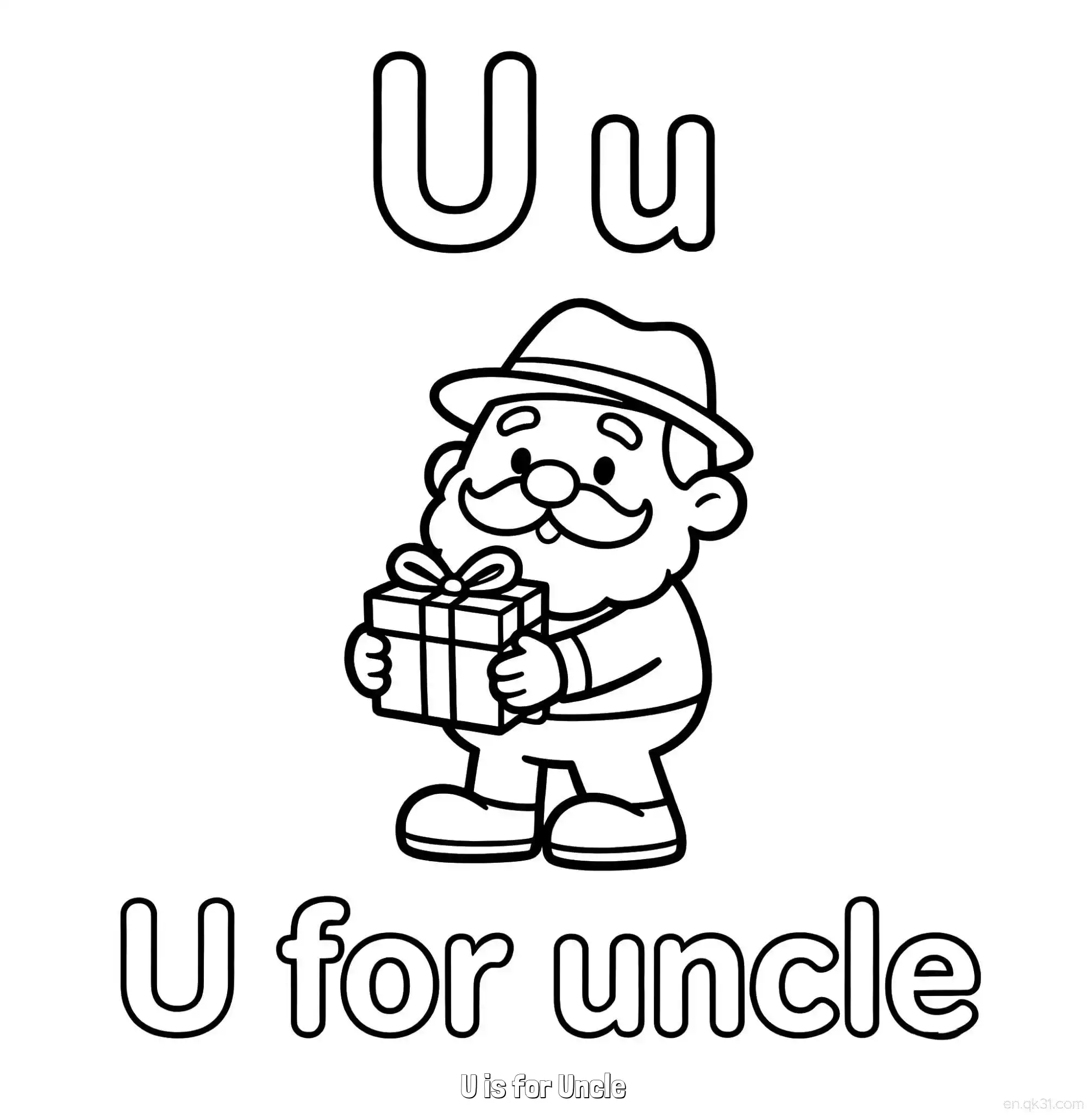 免费 U代表叔叔 简笔画 素描 涂鸦 - 免费可打印认识英文字母 下载PDF 简笔画涂色页