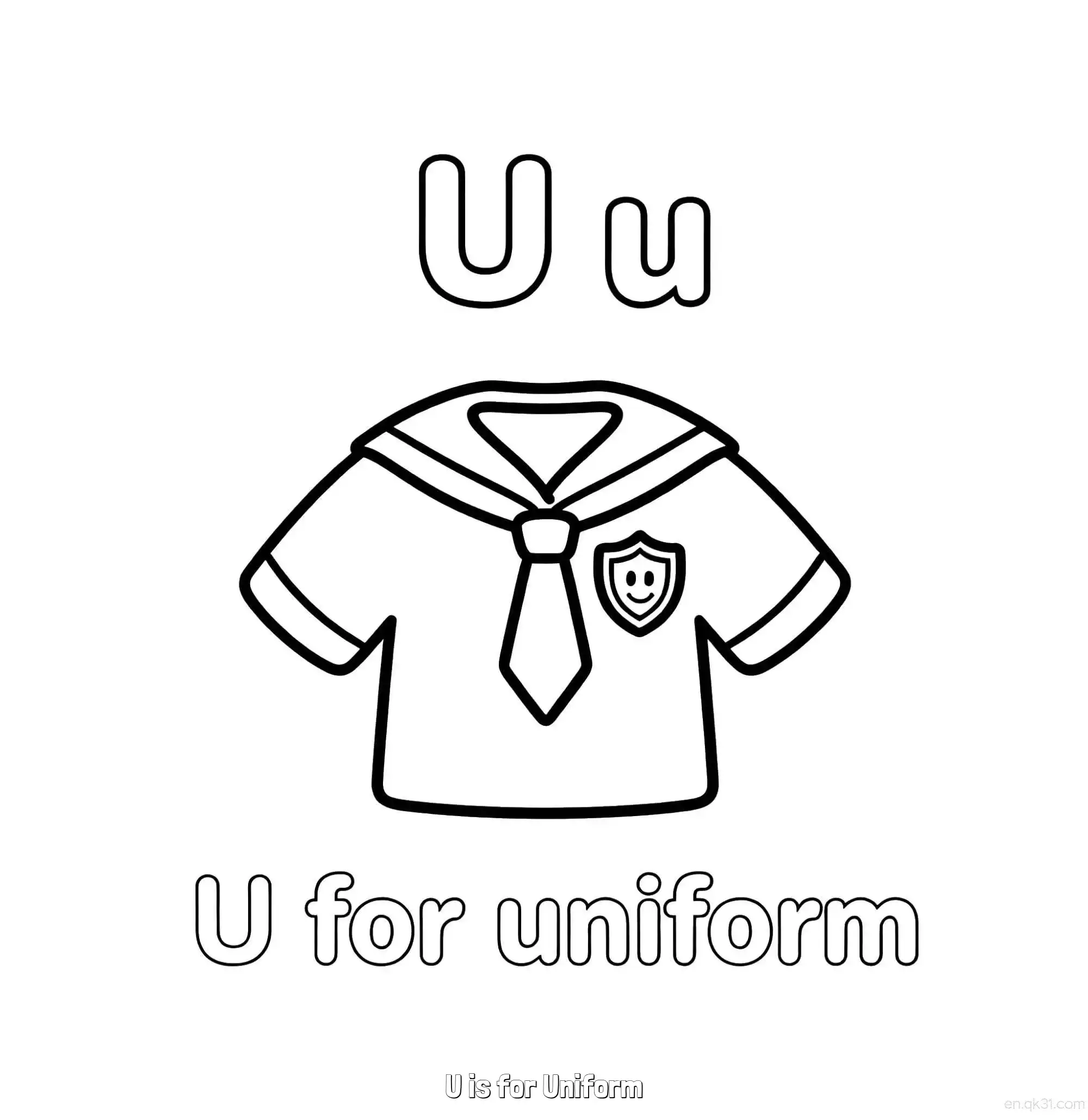 免费 U代表制服 简笔画 素描 涂鸦 - 免费可打印认识英文字母 下载PDF 简笔画涂色页