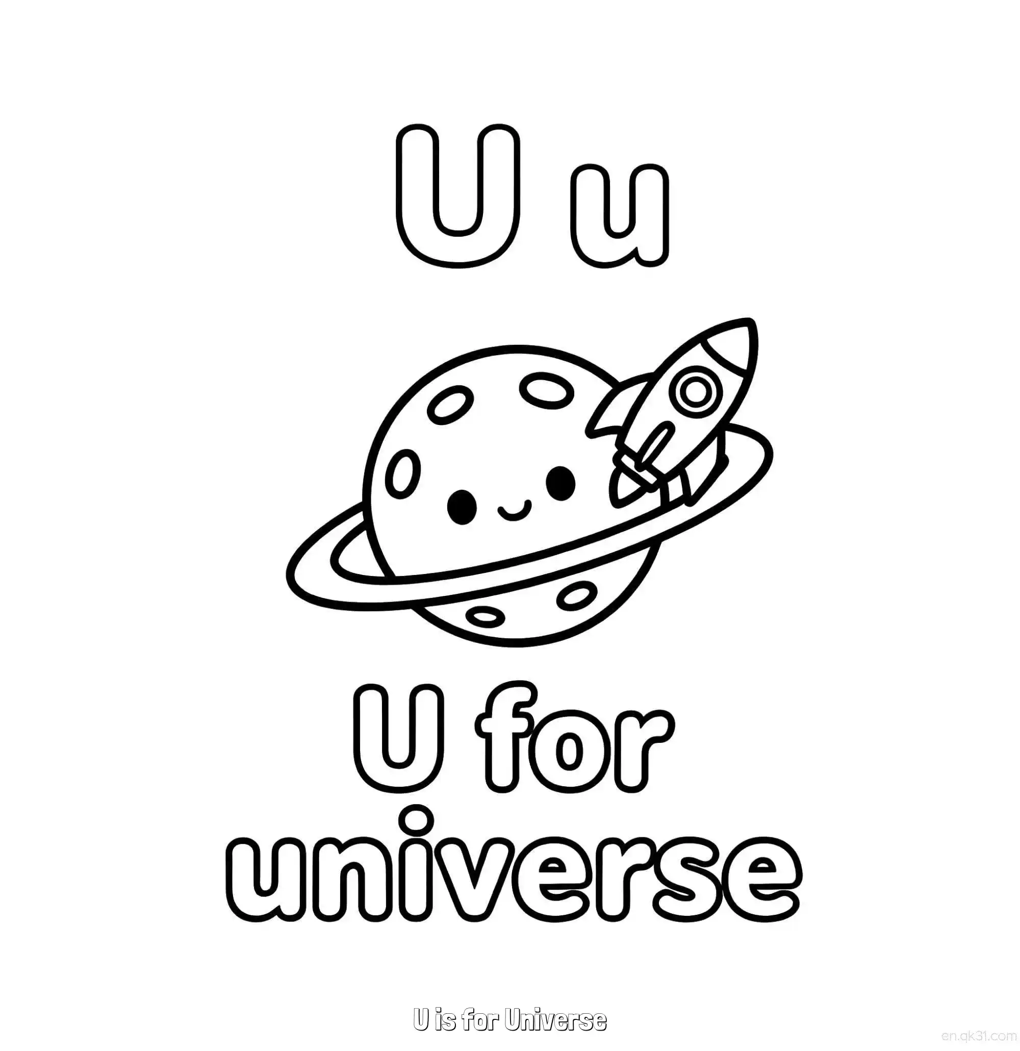 免费 U代表宇宙 简笔画 素描 涂鸦 - 免费可打印认识英文字母 下载PDF 简笔画涂色页