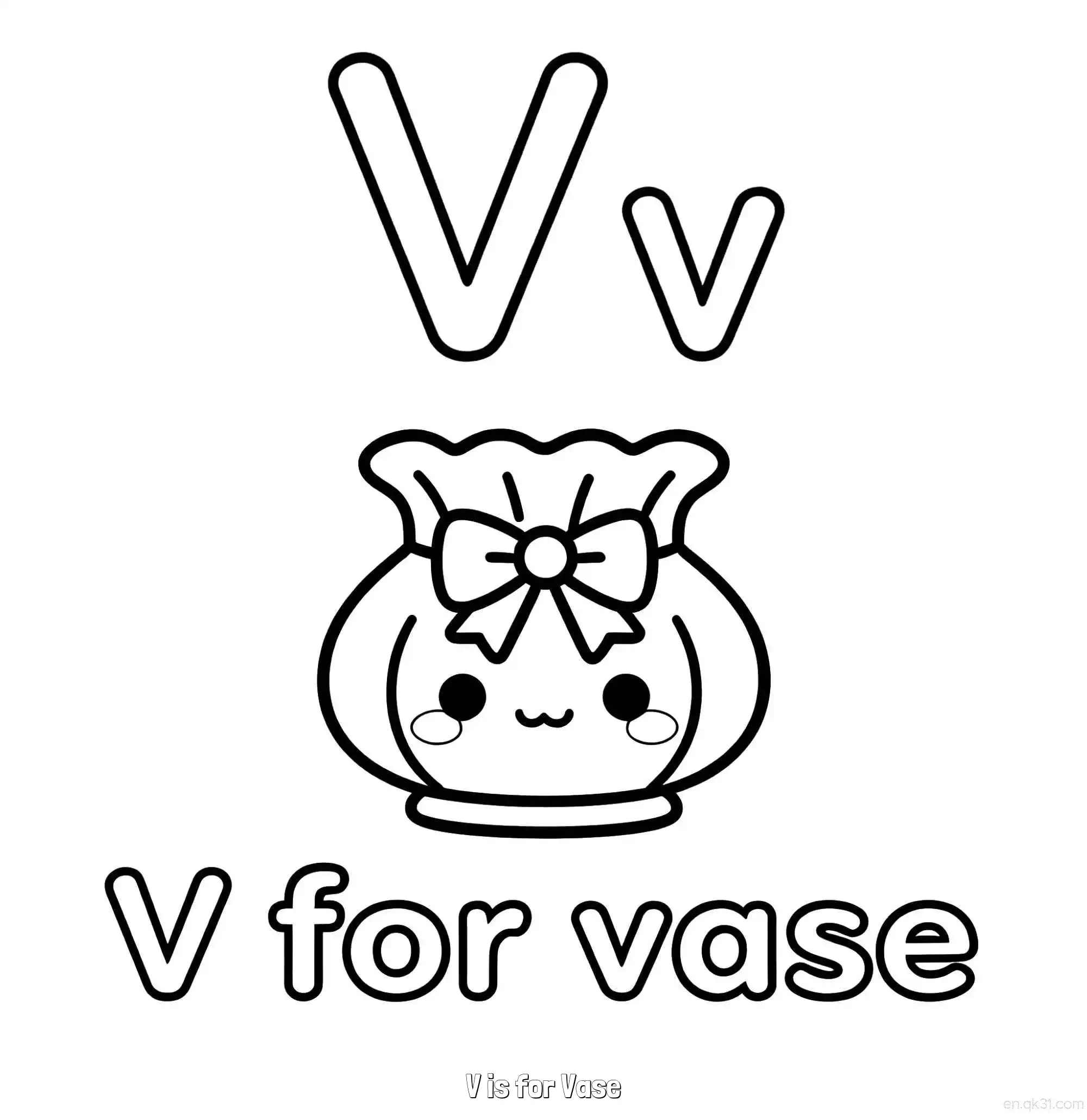 免费 V代表花瓶 简笔画 素描 涂鸦 - 免费可打印认识英文字母 下载PDF 简笔画涂色页