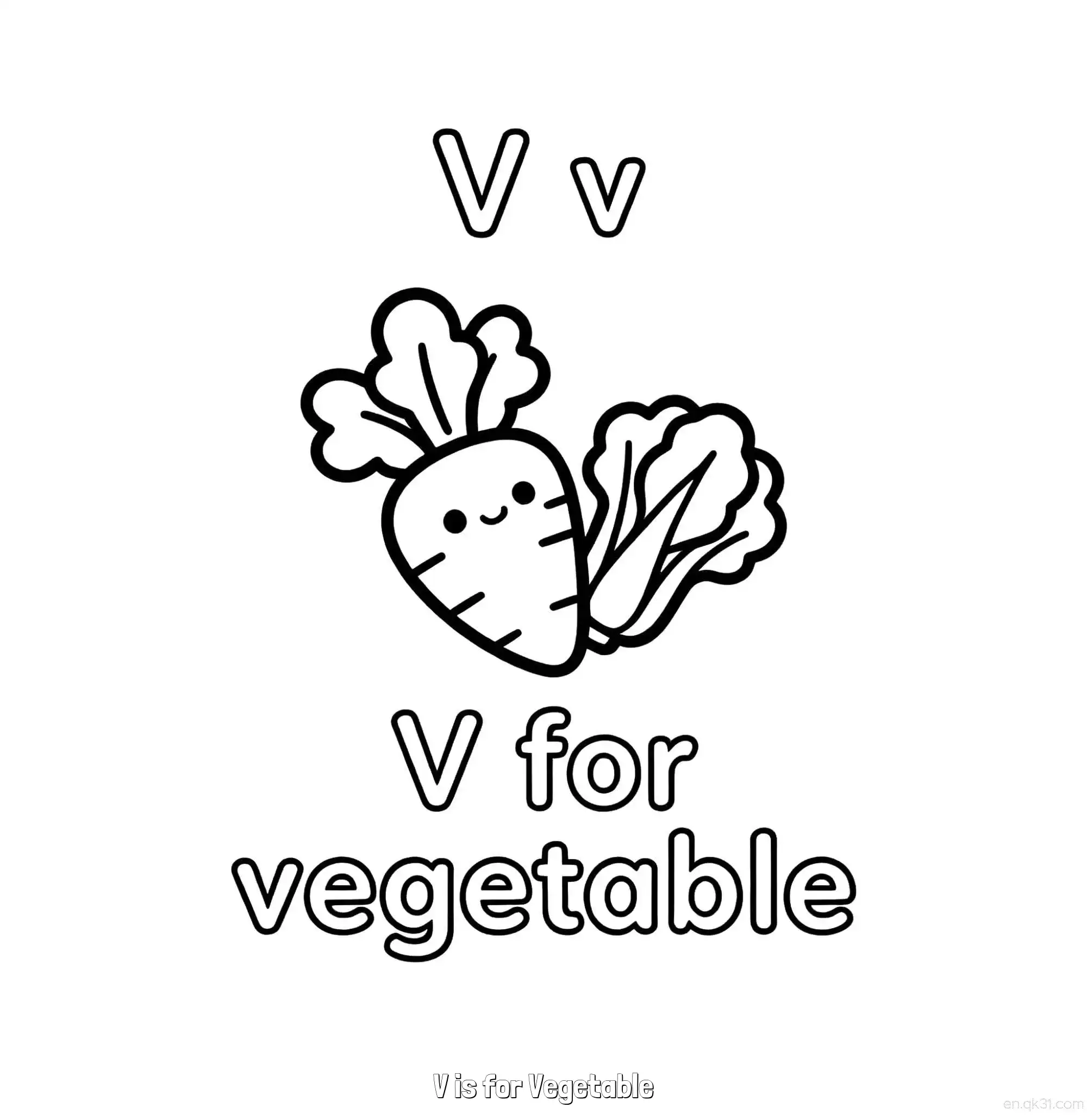 免费 V代表蔬菜 简笔画 素描 涂鸦 - 免费可打印认识英文字母 下载PDF 简笔画涂色页