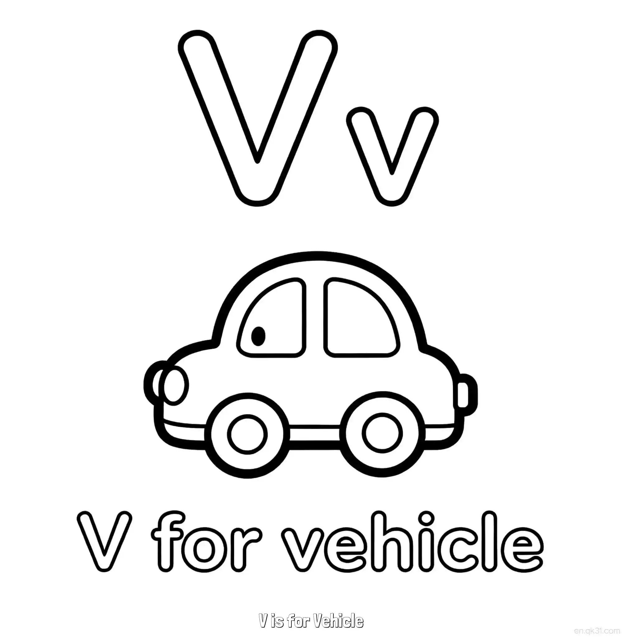 免费 V代表车辆 简笔画 素描 涂鸦 - 免费可打印认识英文字母 下载PDF 简笔画涂色页