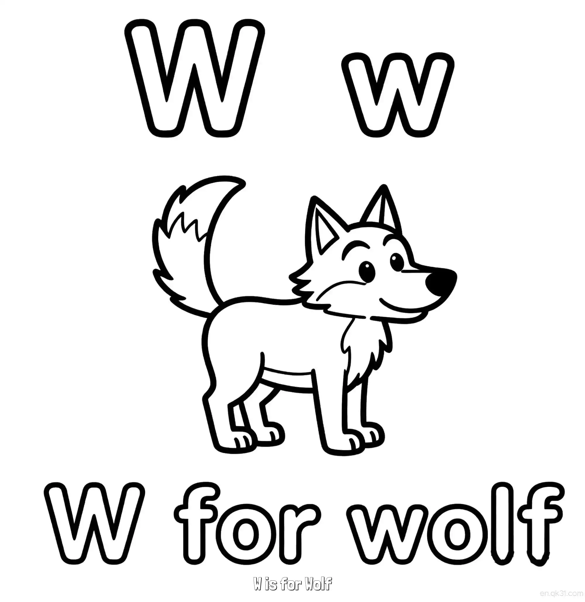 免费 W代表狼 简笔画 素描 涂鸦 - 免费可打印认识英文字母 下载PDF 简笔画涂色页