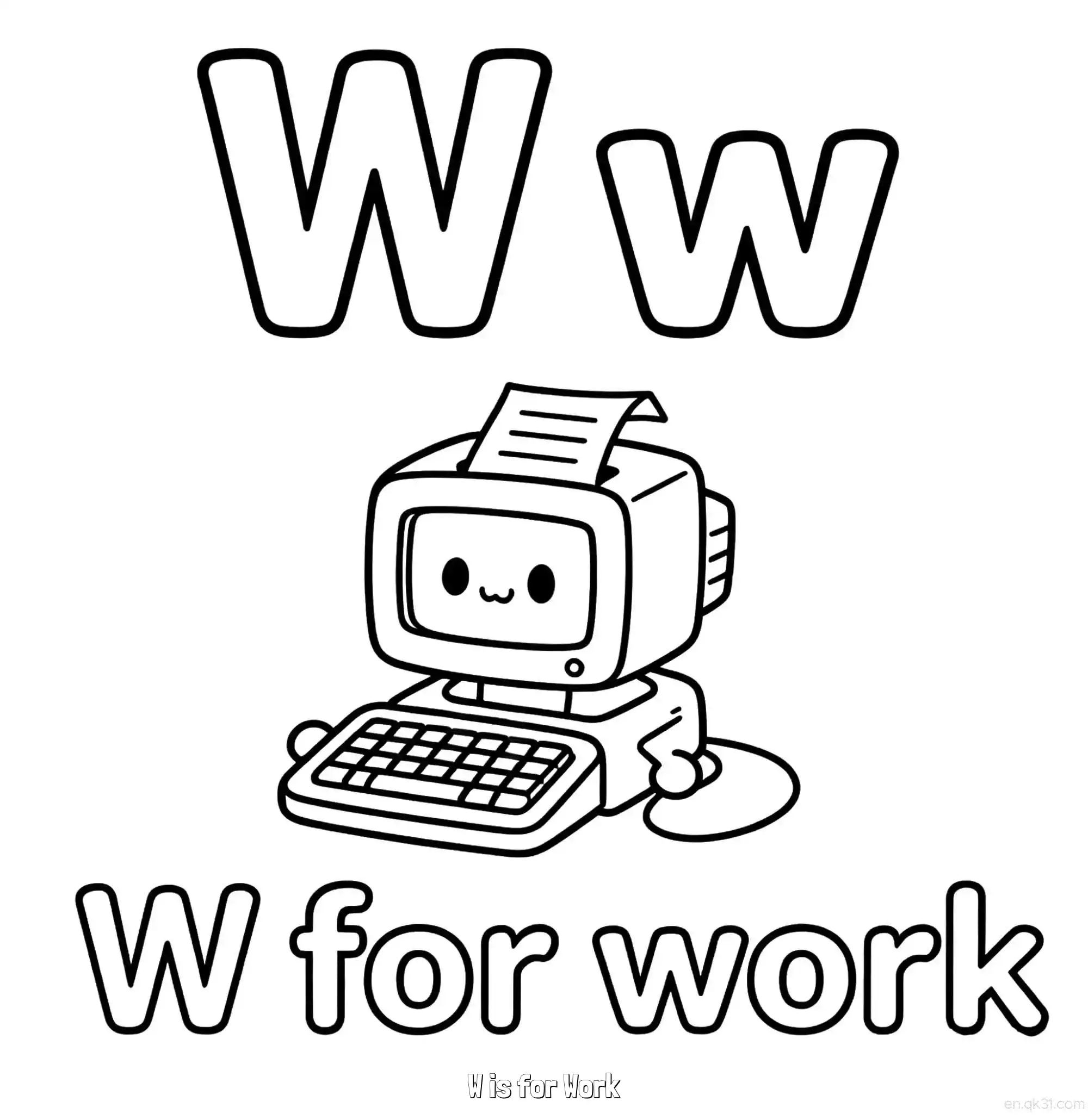 免费 W代表工作 简笔画 素描 涂鸦 - 免费可打印认识英文字母 下载PDF 简笔画涂色页