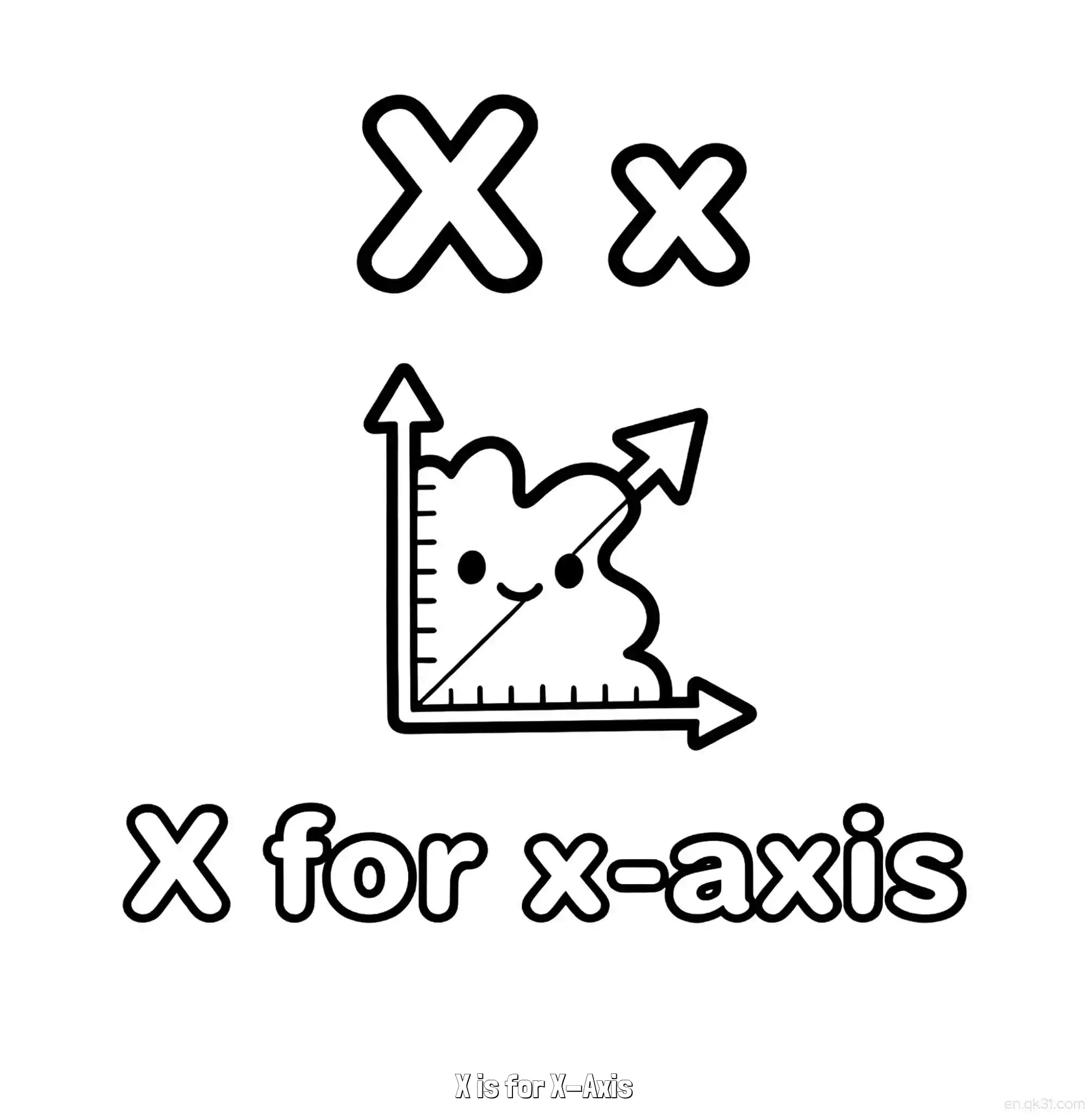 免费 X代表X轴 简笔画 素描 涂鸦 - 免费可打印认识英文字母 下载PDF 简笔画涂色页