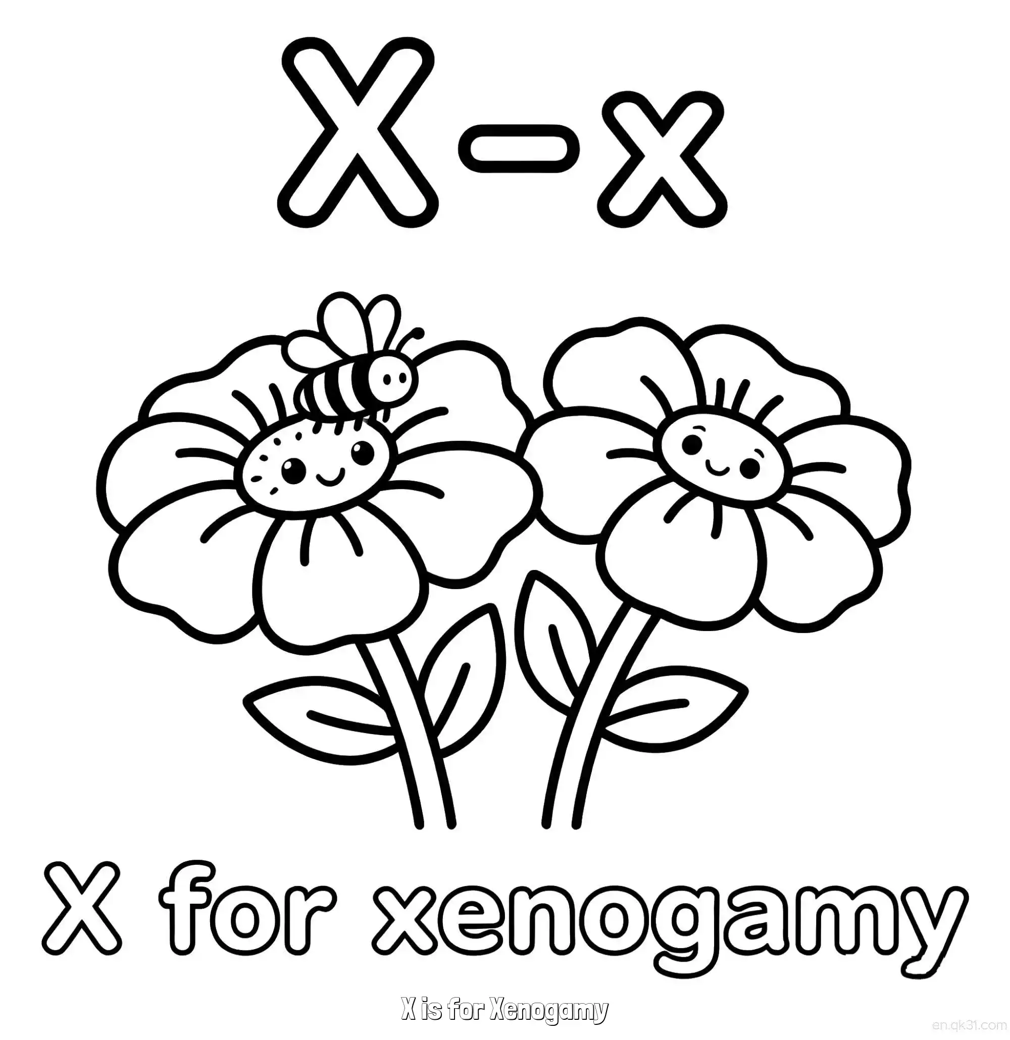免费 X代表异花授粉 简笔画 素描 涂鸦 - 免费可打印认识英文字母 下载PDF 简笔画涂色页