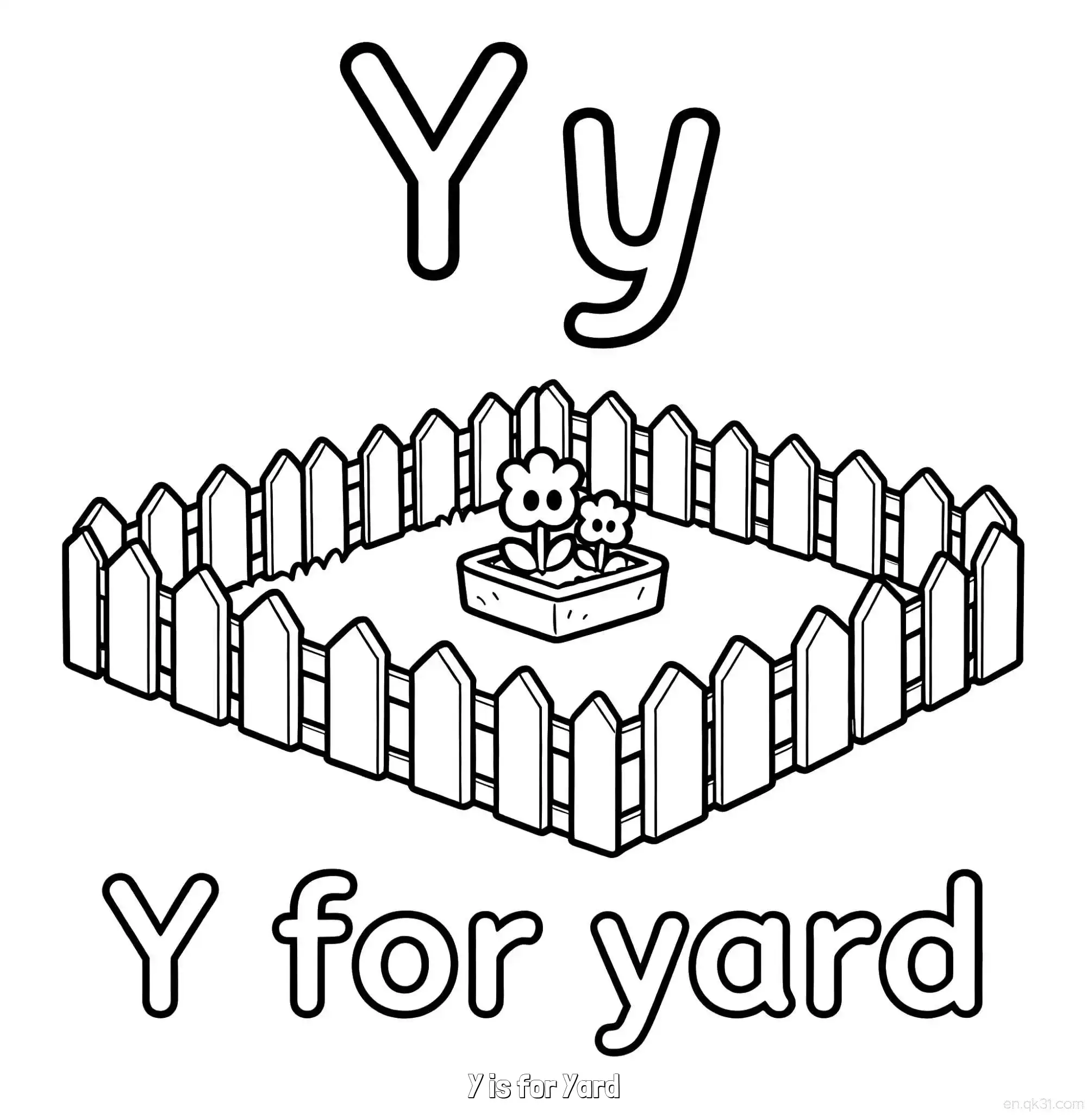 免费 Y代表院子 简笔画 素描 涂鸦 - 免费可打印认识英文字母 下载PDF 简笔画涂色页