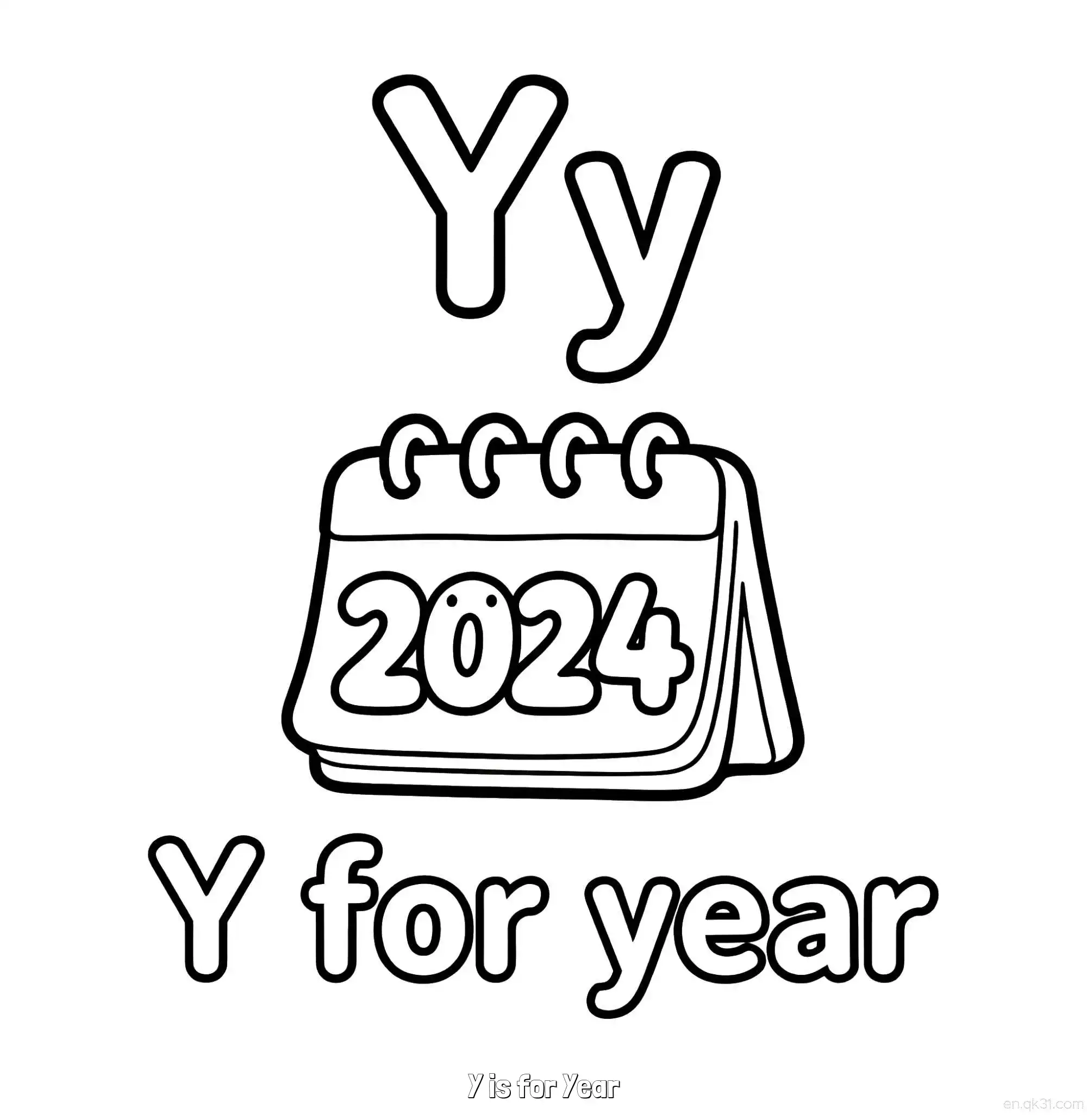 免费 Y代表年 简笔画 素描 涂鸦 - 免费可打印认识英文字母 下载PDF 简笔画涂色页
