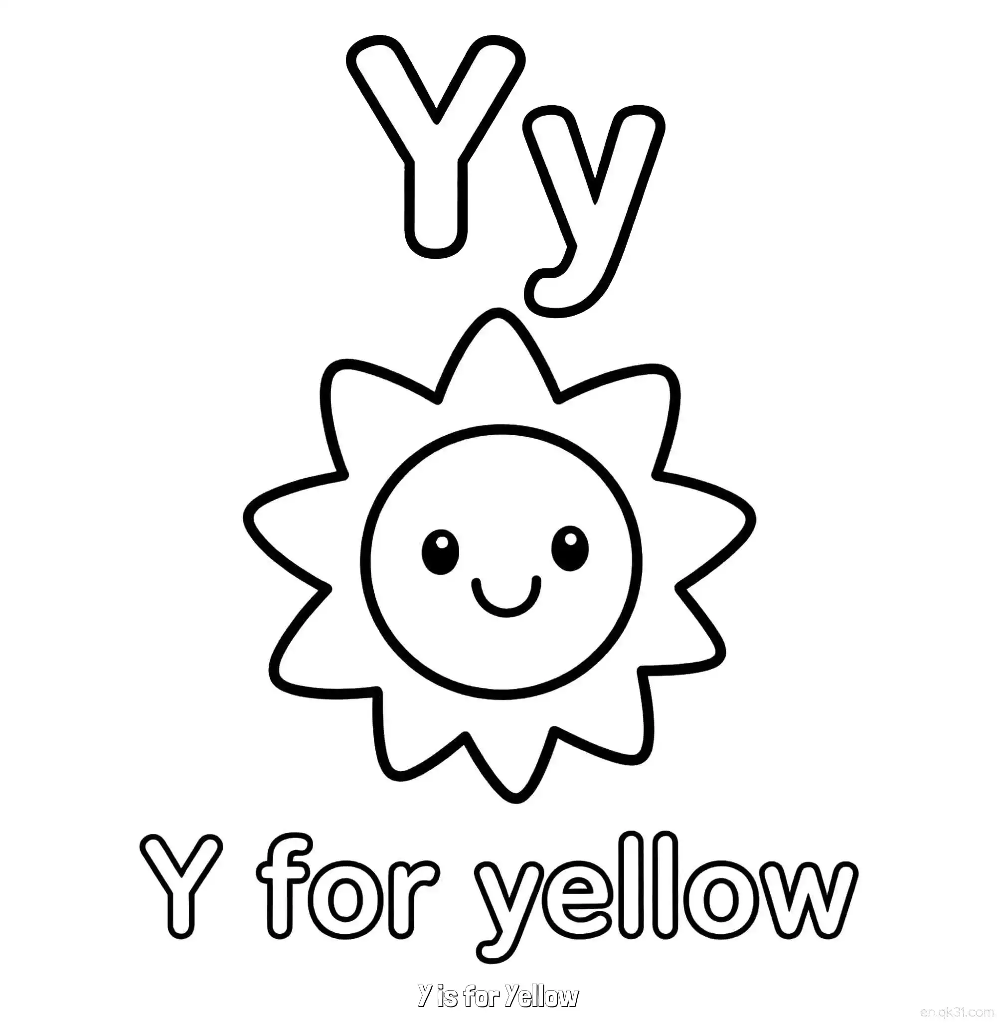 免费 Y代表黄色 简笔画 素描 涂鸦 - 免费可打印认识英文字母 下载PDF 简笔画涂色页
