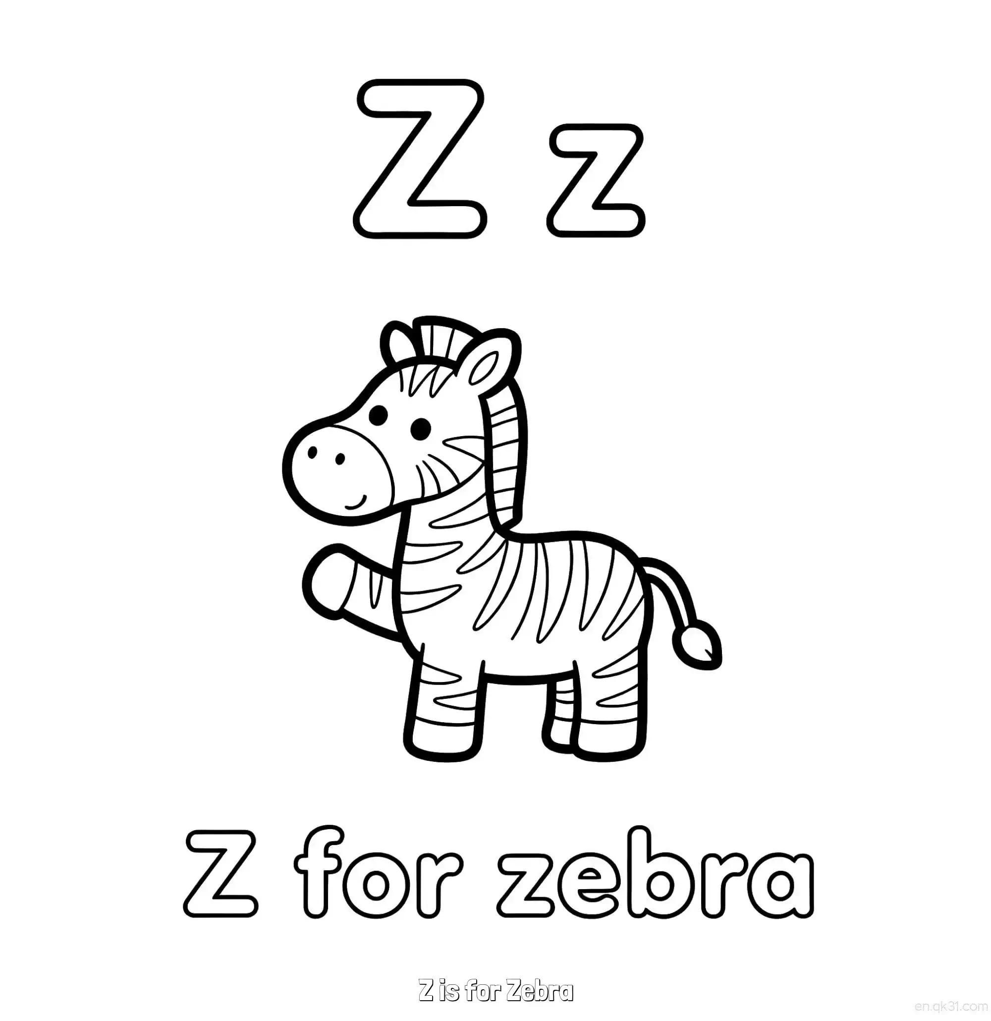 免费 Z代表斑马 简笔画 素描 涂鸦 - 免费可打印认识英文字母 下载PDF 简笔画涂色页