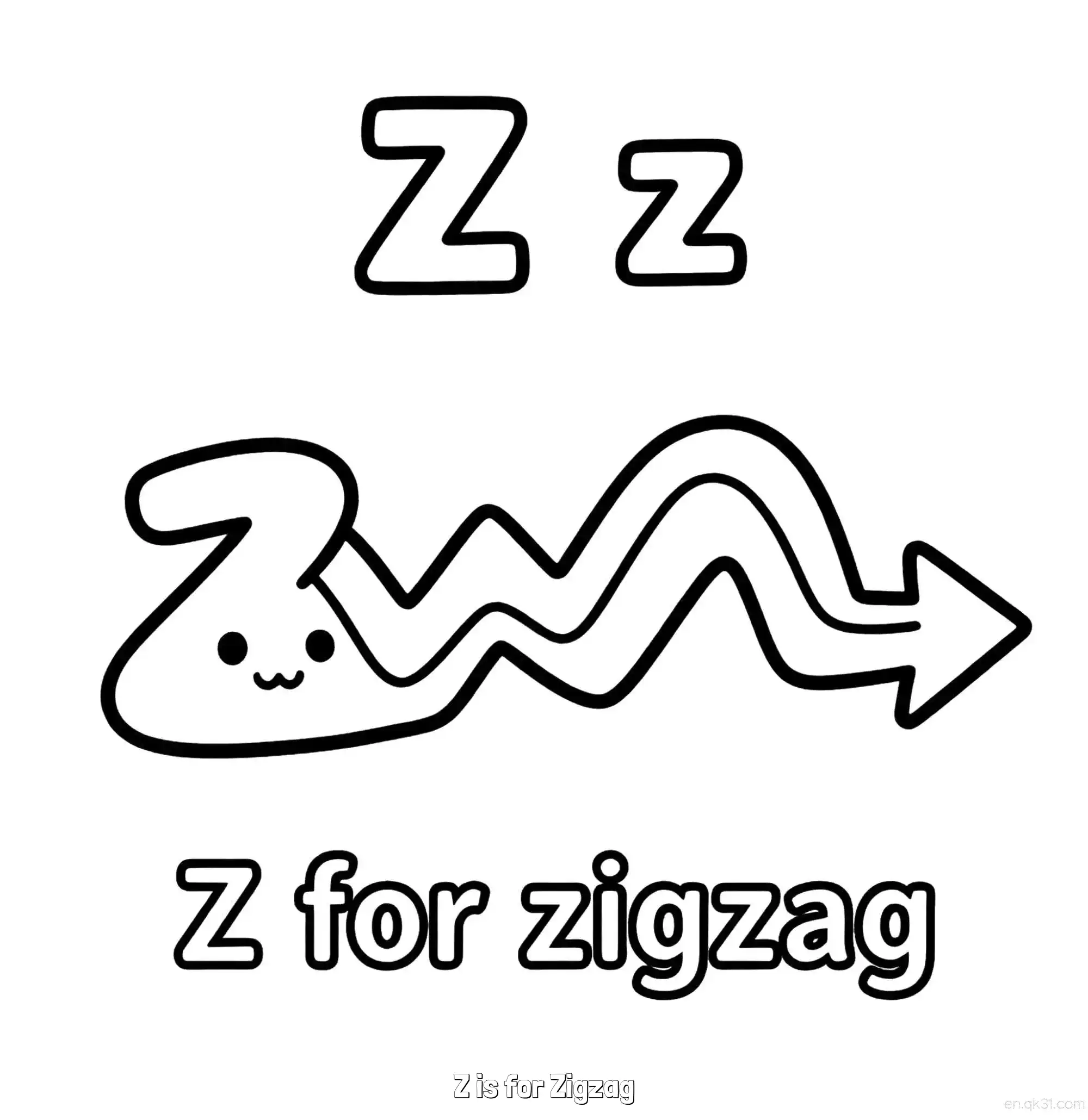 免费 Z代表之字形 简笔画 素描 涂鸦 - 免费可打印认识英文字母 下载PDF 简笔画涂色页